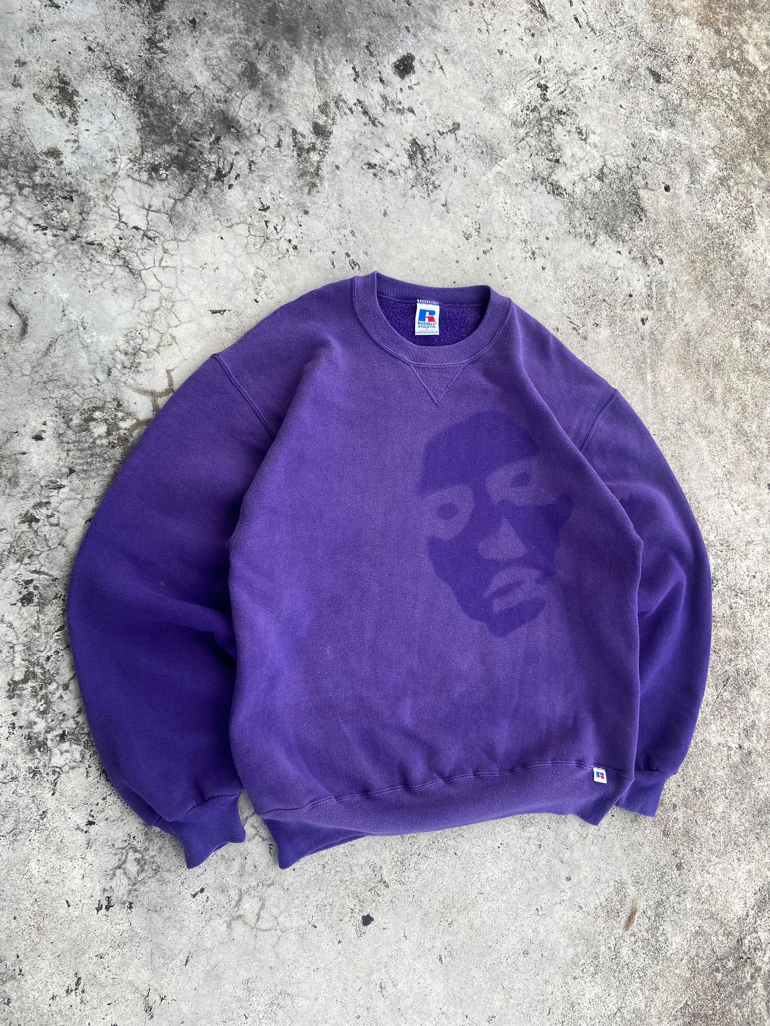 90's RUSSELL SUN FADED Face SWEATSHIRT
