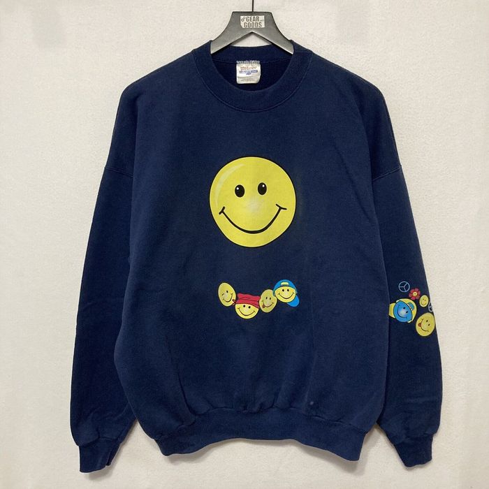 Vintage Y2K Smiley Face Peace Sign Flowers Crewneck Cute Hippie | Grailed