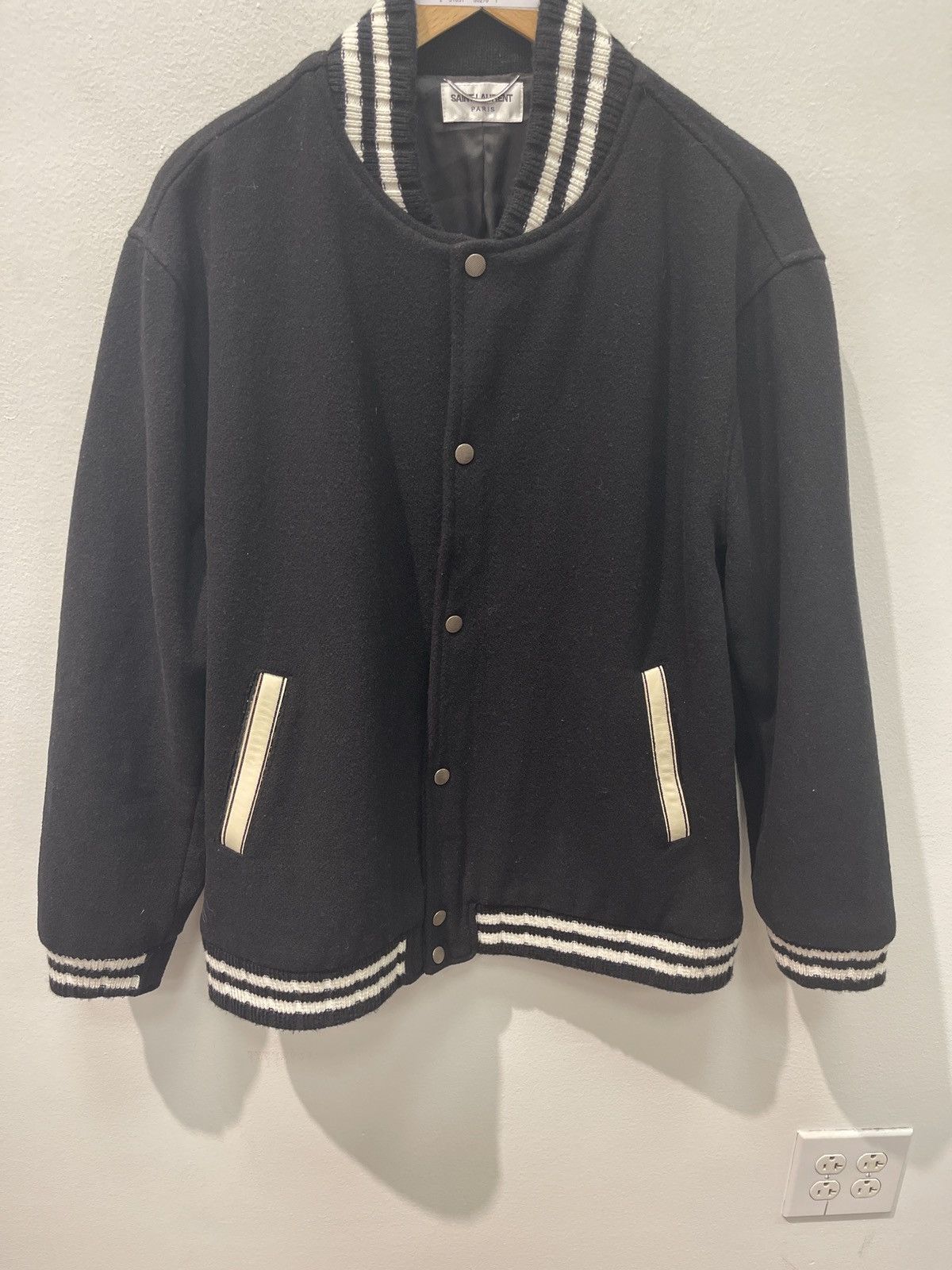 Saint Laurent Paris Saint Laurent Black Wool Varsity Jacket Size US M / EU 48-50 / 2 - 1 Thumbnail