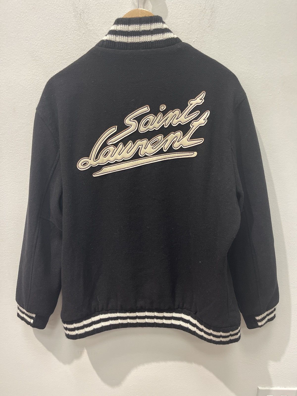 Saint Laurent Paris Saint Laurent Black Wool Varsity Jacket Size US M / EU 48-50 / 2 - 2 Thumbnail