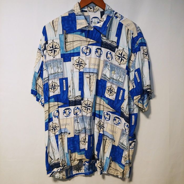 Burma Bibas Burma Bibas White Blue Nautical Map Button up Shirt | Grailed