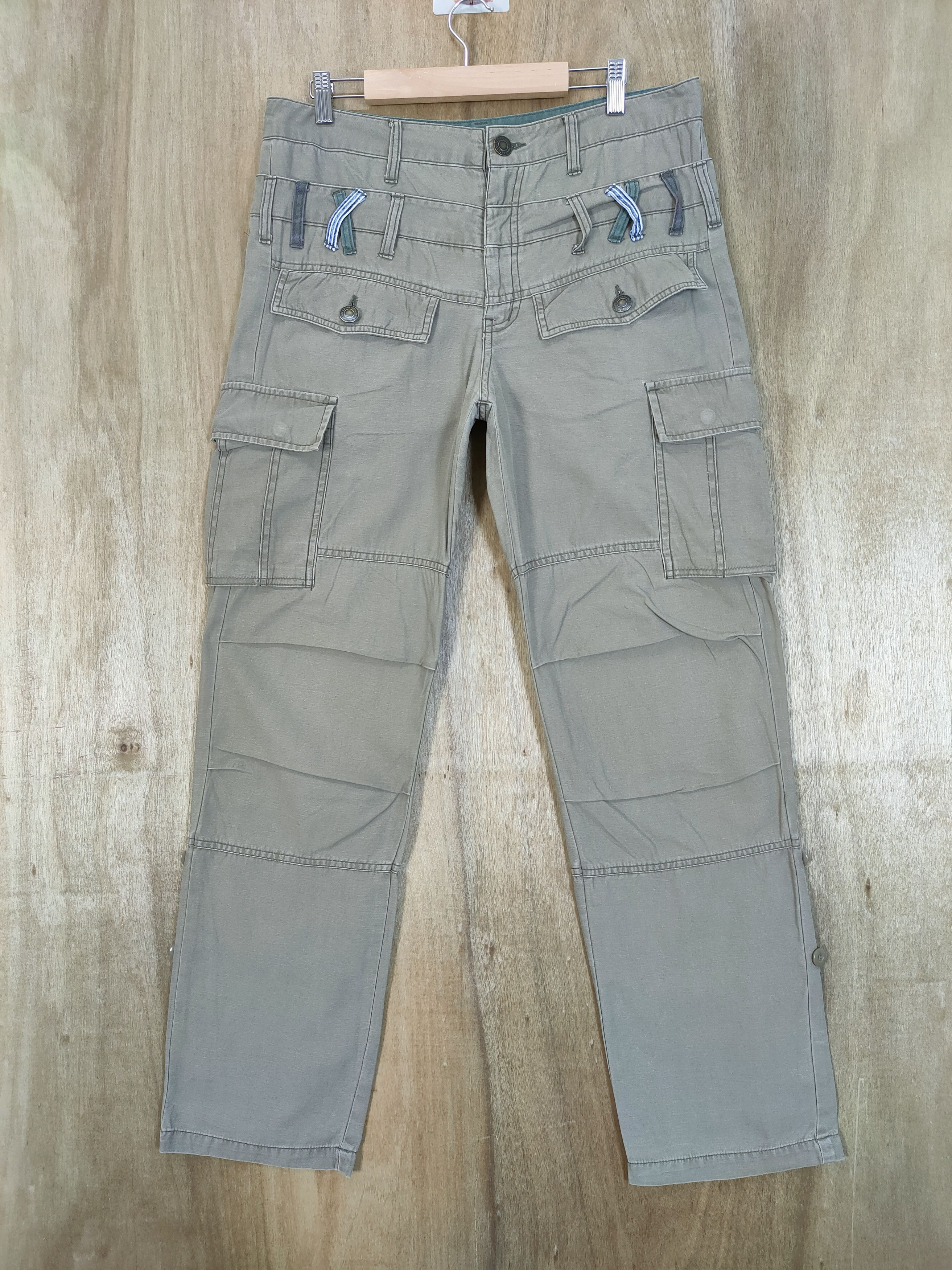 Japanese Brand DOUBLE WAIST FADED CARGO PANTS MULTIPOCKET TACTICAL Size US 33 - 1 Thumbnail