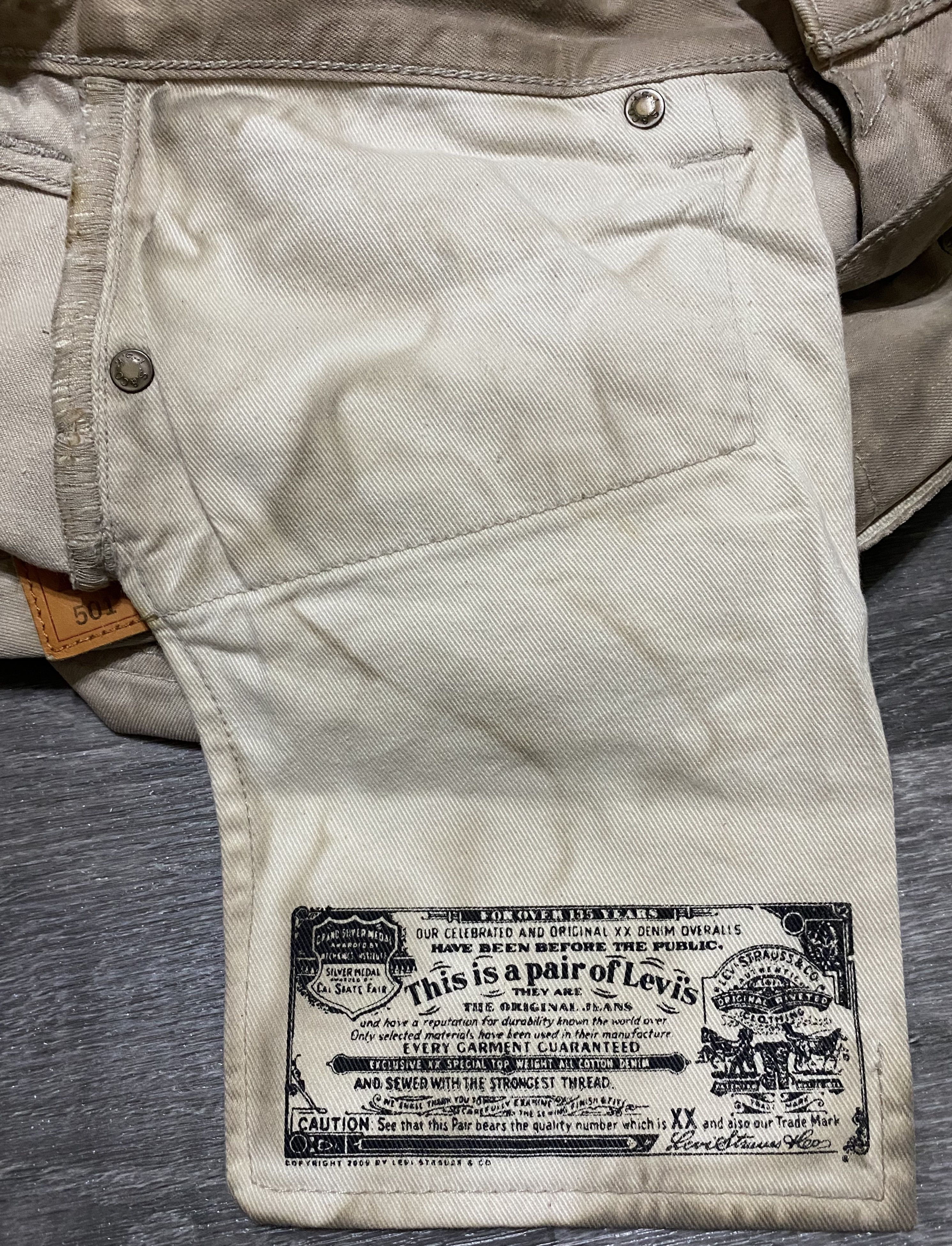 Levi's Vintage Clothing Levi's 501 "Frost Finish” Dyed Painted Beige Jeans Denim Size US 33 - 17 Thumbnail