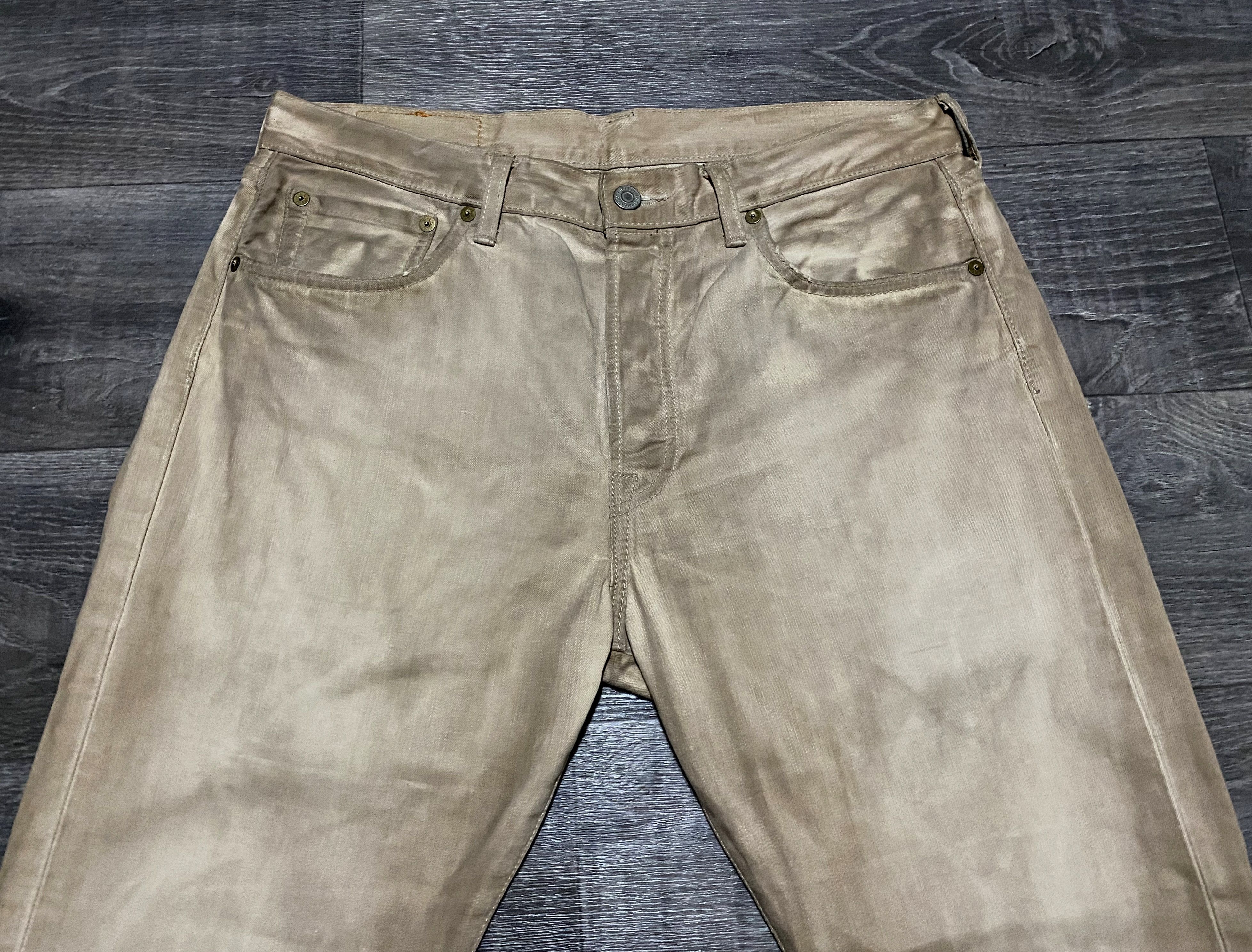 Levi's Vintage Clothing Levi's 501 "Frost Finish” Dyed Painted Beige Jeans Denim Size US 33 - 10 Thumbnail