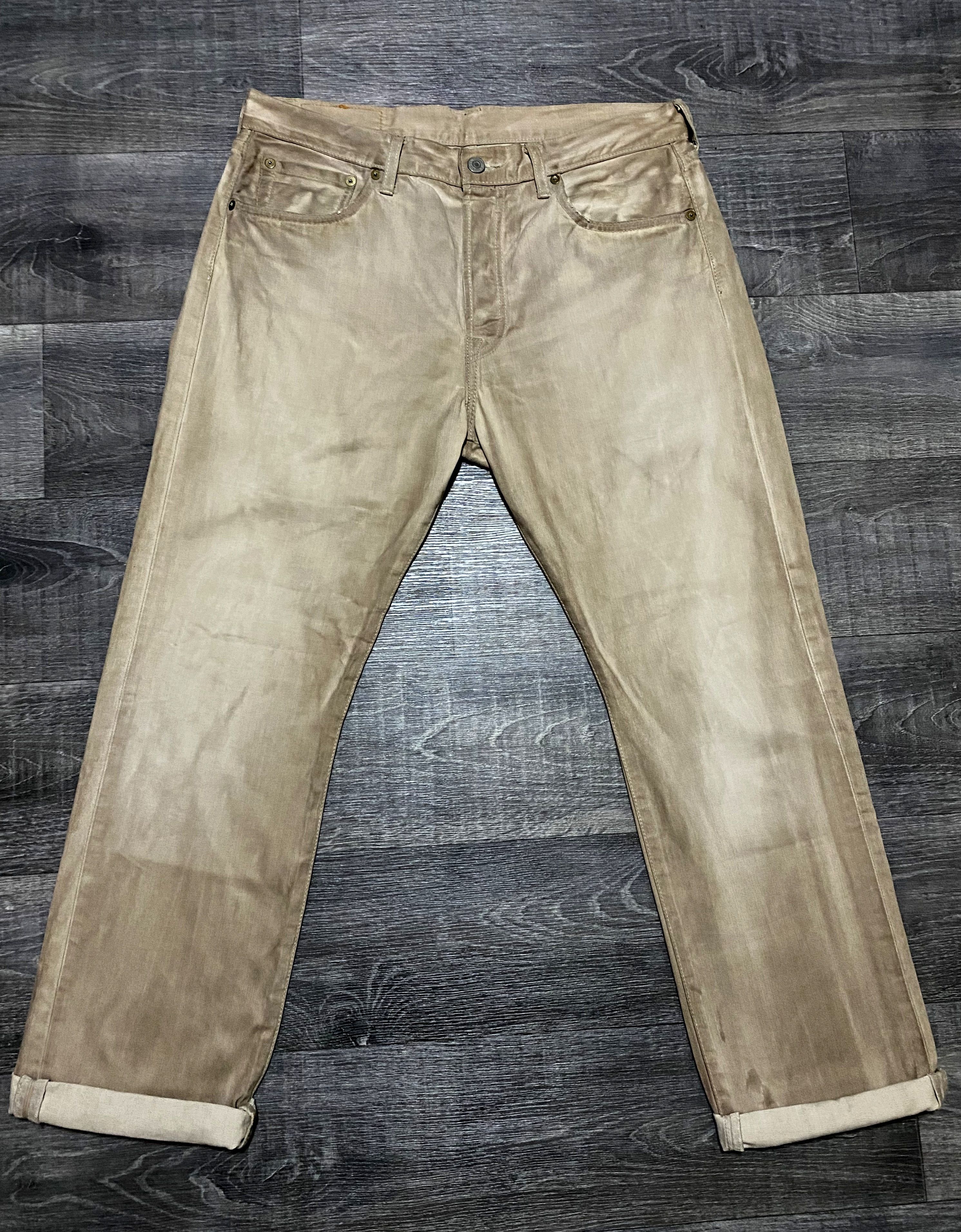 Levi's Vintage Clothing Levi's 501 "Frost Finish” Dyed Painted Beige Jeans Denim Size US 33 - 5 Thumbnail