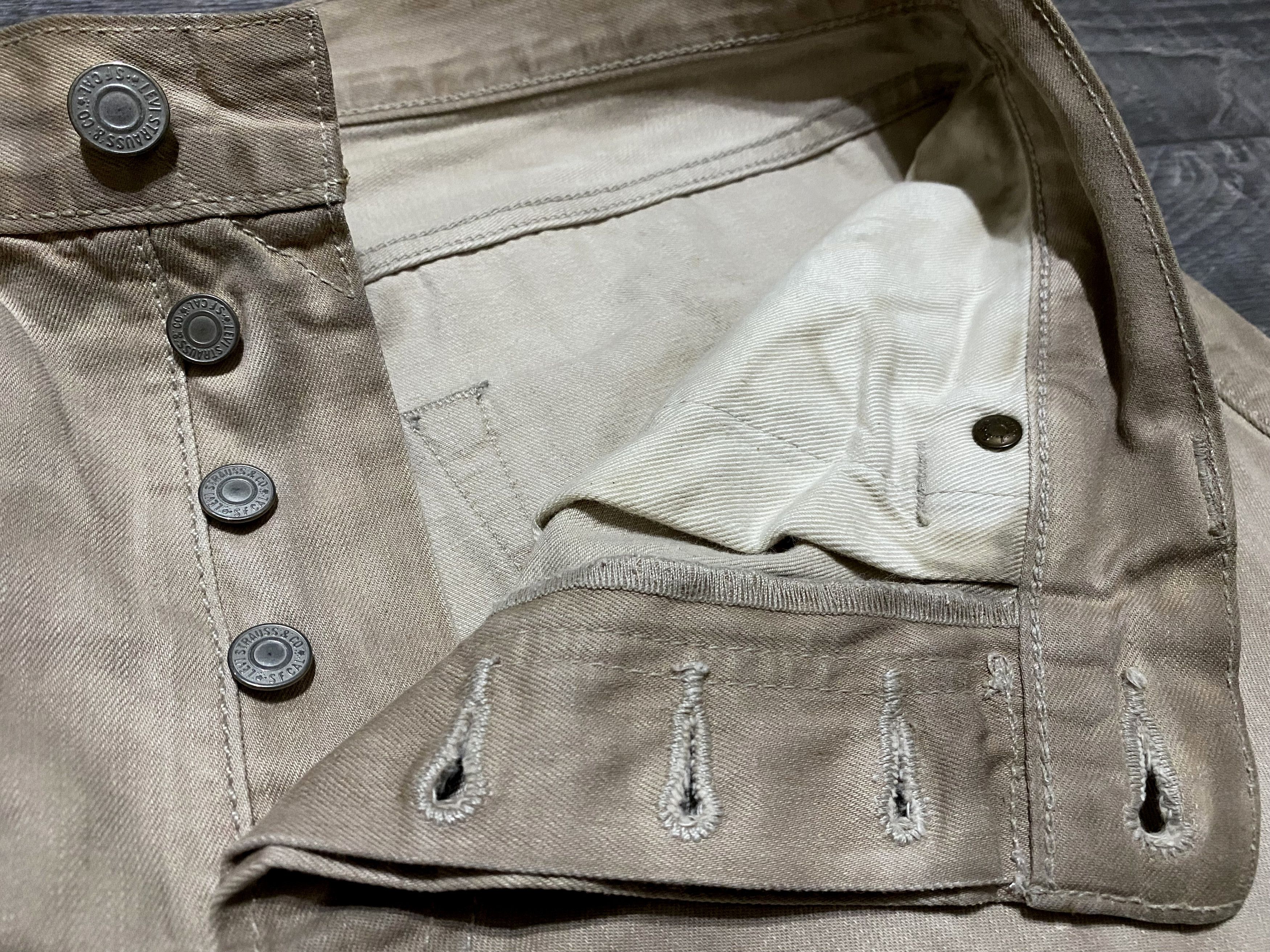 Levi's Vintage Clothing Levi's 501 "Frost Finish” Dyed Painted Beige Jeans Denim Size US 33 - 16 Thumbnail