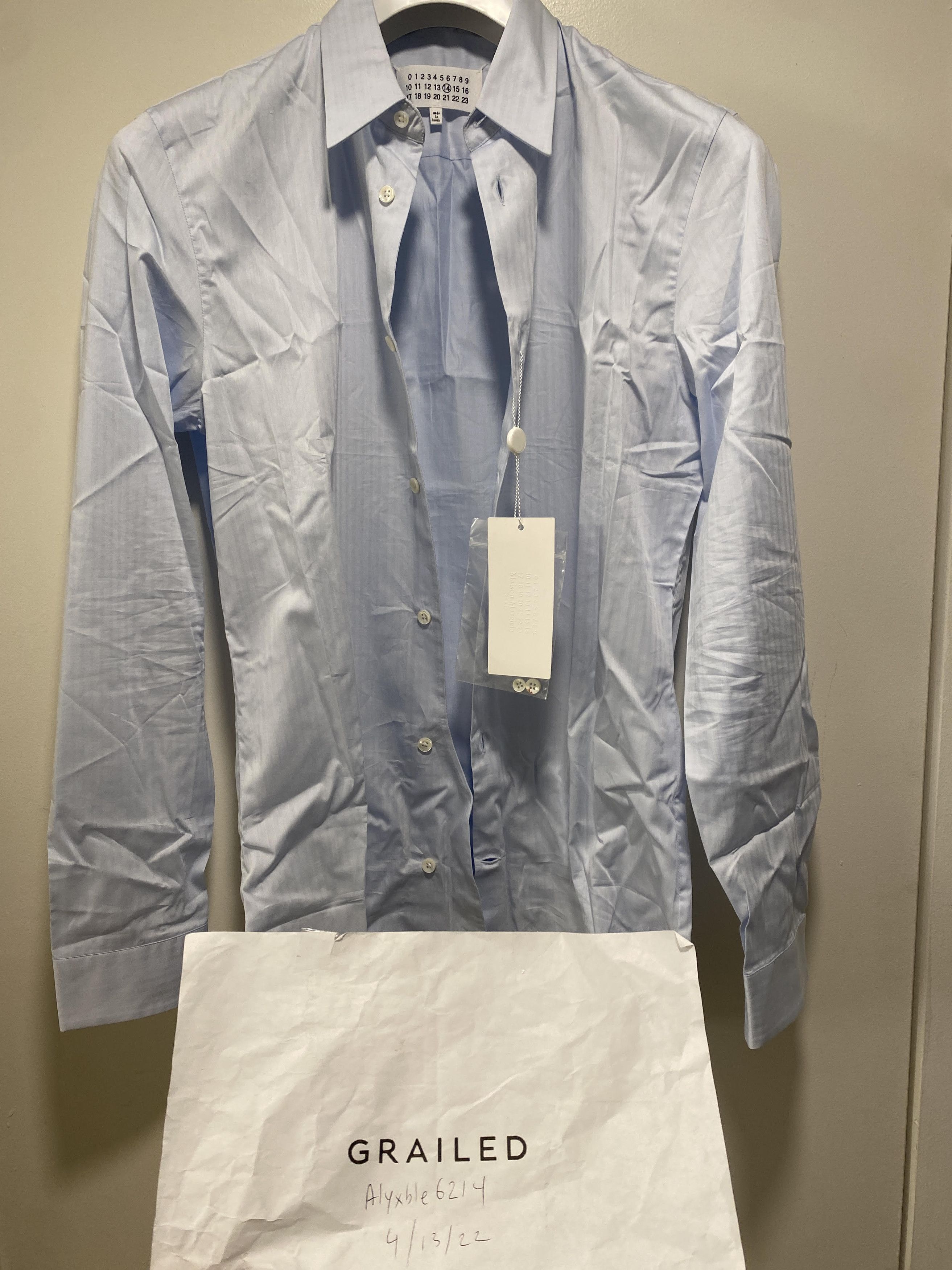 Maison Margiela 14 POPLIN SLIM FIT SHIRT Light blue stripe size 39 Size US M / EU 48-50 / 2 - 2 Thumbnail