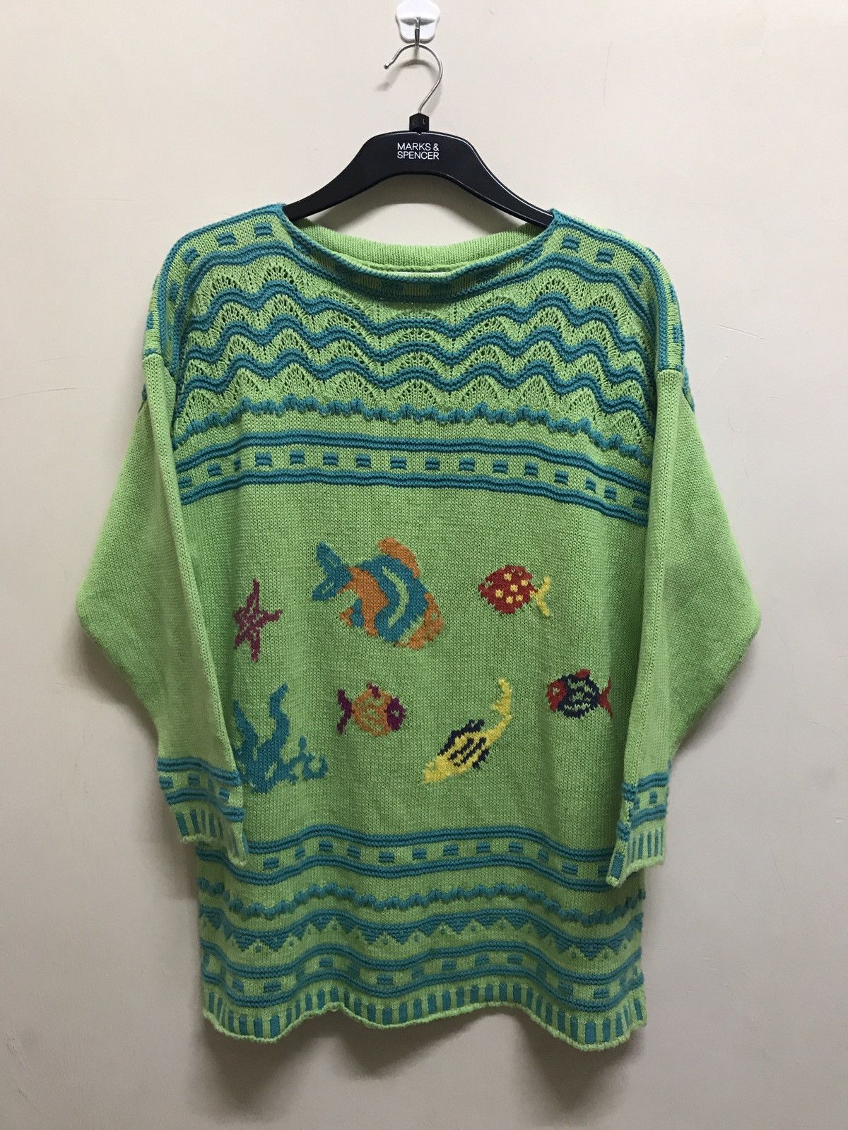 VINTAGE UNITED COLOUR OF BENETTON KNIT OCEAN DESIGN RARE