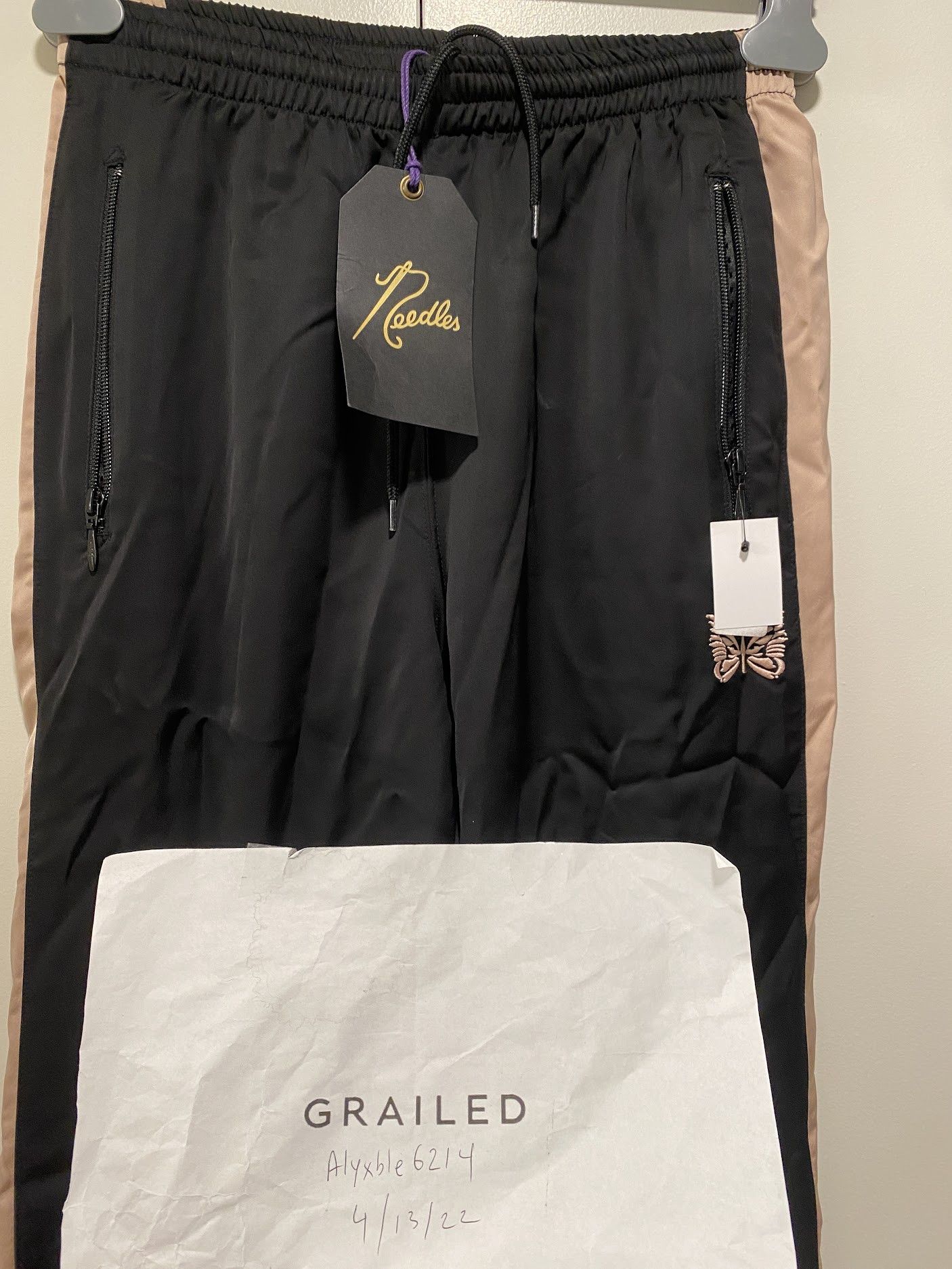 Needles papillon embrodiered side line track pants twill black Size US 30 / EU 46 - 4 Thumbnail