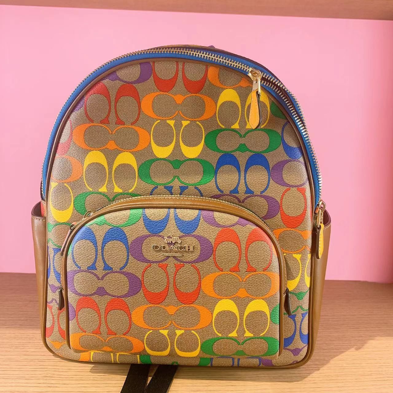 Coach outlet Court Backpack In Rainbow Signature Canvas CA140