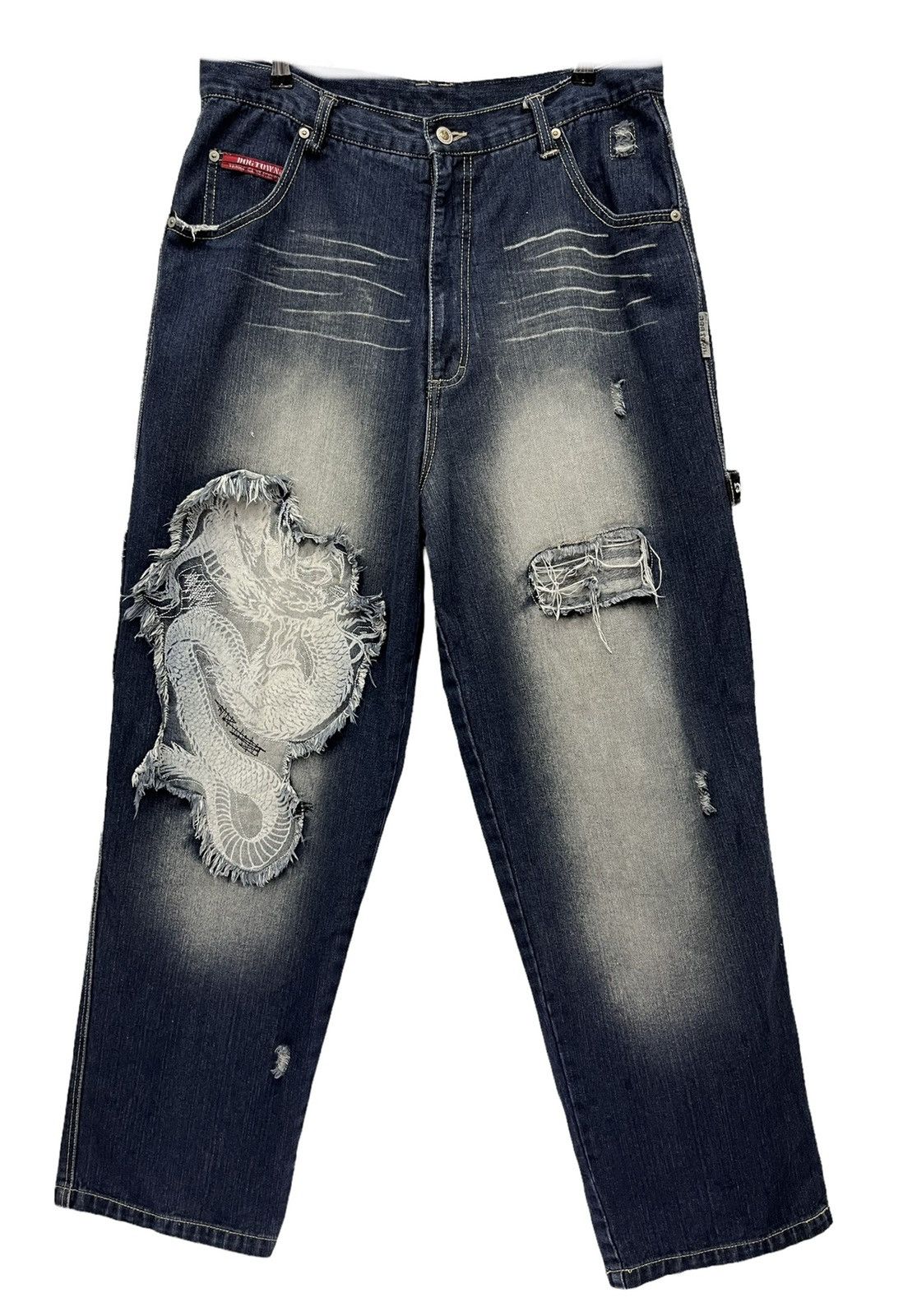 image of VTG Dogtown Skateboard Iconic Dragon Baggy Hip Hop in Blue, Men's (Size 34)