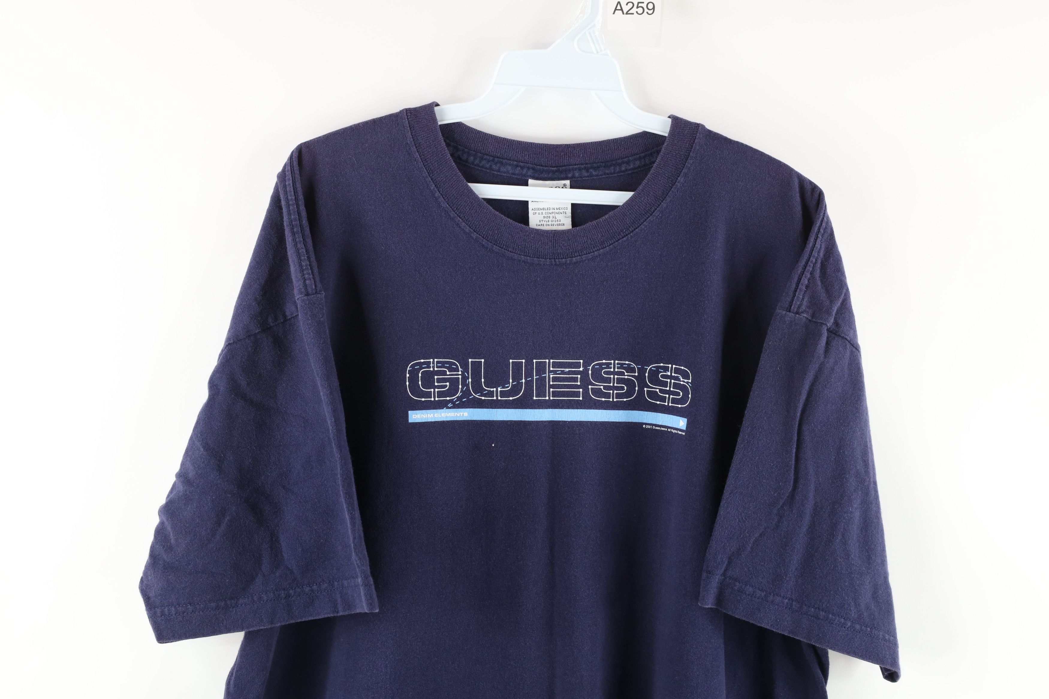 Guess Vintage Guess Center Box Logo T-Shirt Navy Blue Cotton Size US XL / EU 56 / 4 - 2 Thumbnail