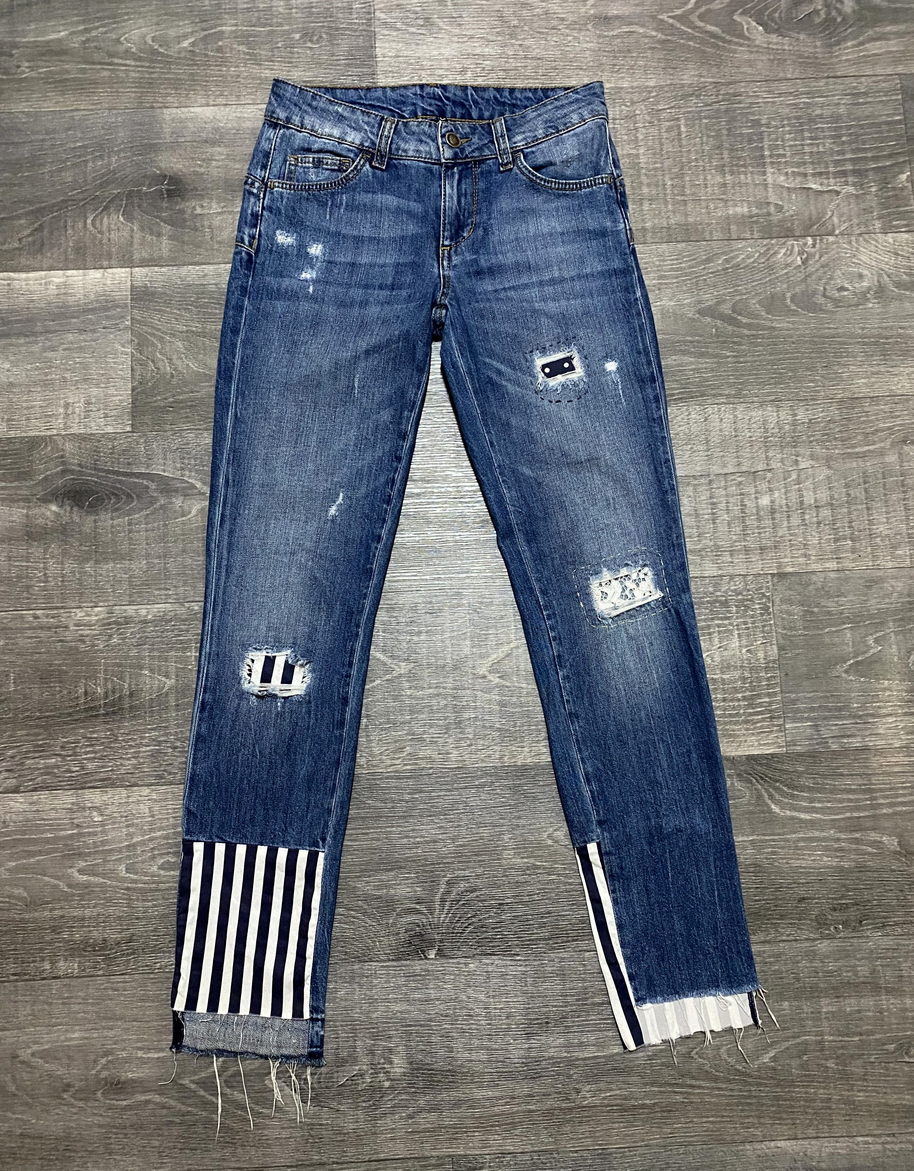 Women's Liu Jo Patchwork Cropped Fringed Distressed Denim