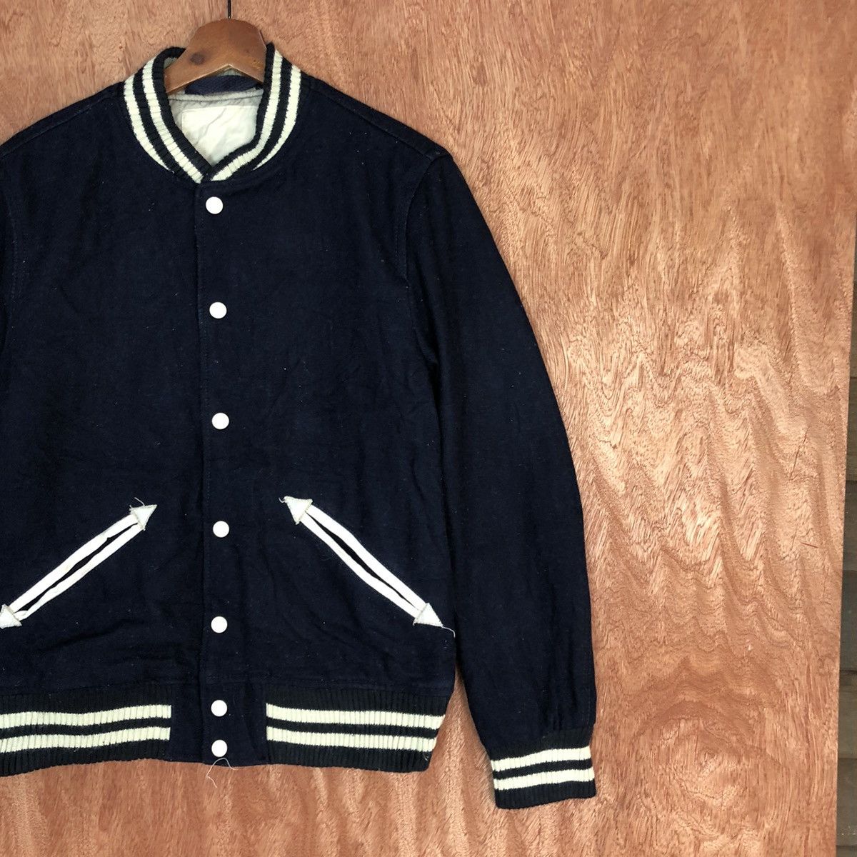 Vintage Japan Dark Blue plain Varsity Jacket #H301 Size US M / EU 48-50 / 2 - 5 Thumbnail