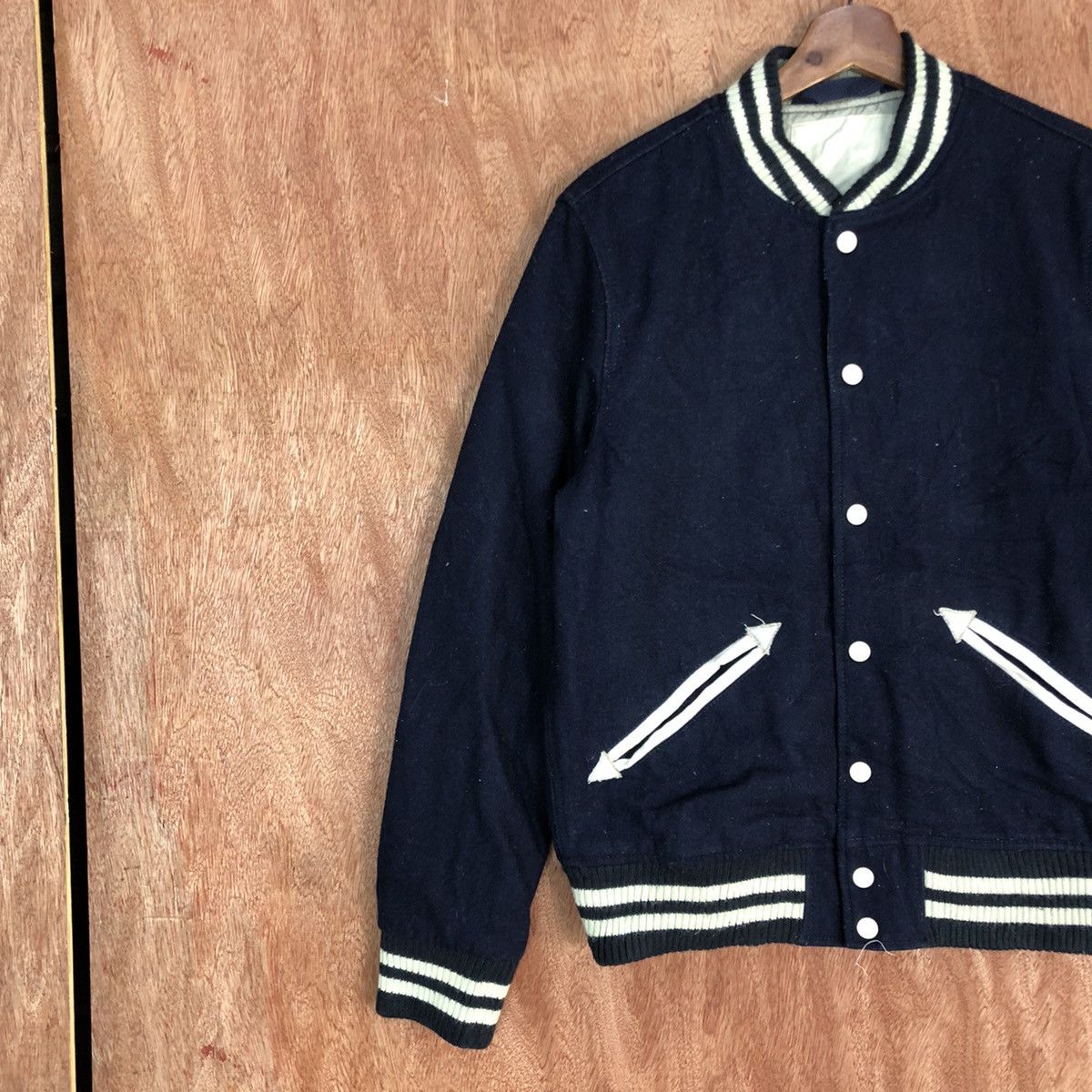 Vintage Japan Dark Blue plain Varsity Jacket #H301 Size US M / EU 48-50 / 2 - 7 Thumbnail