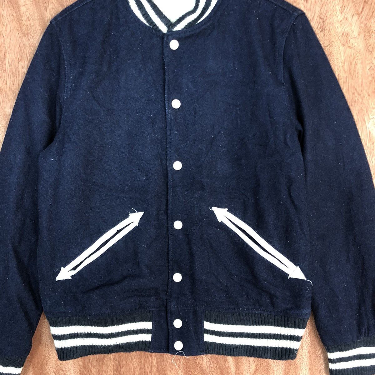Vintage Japan Dark Blue plain Varsity Jacket #H301 Size US M / EU 48-50 / 2 - 8 Thumbnail