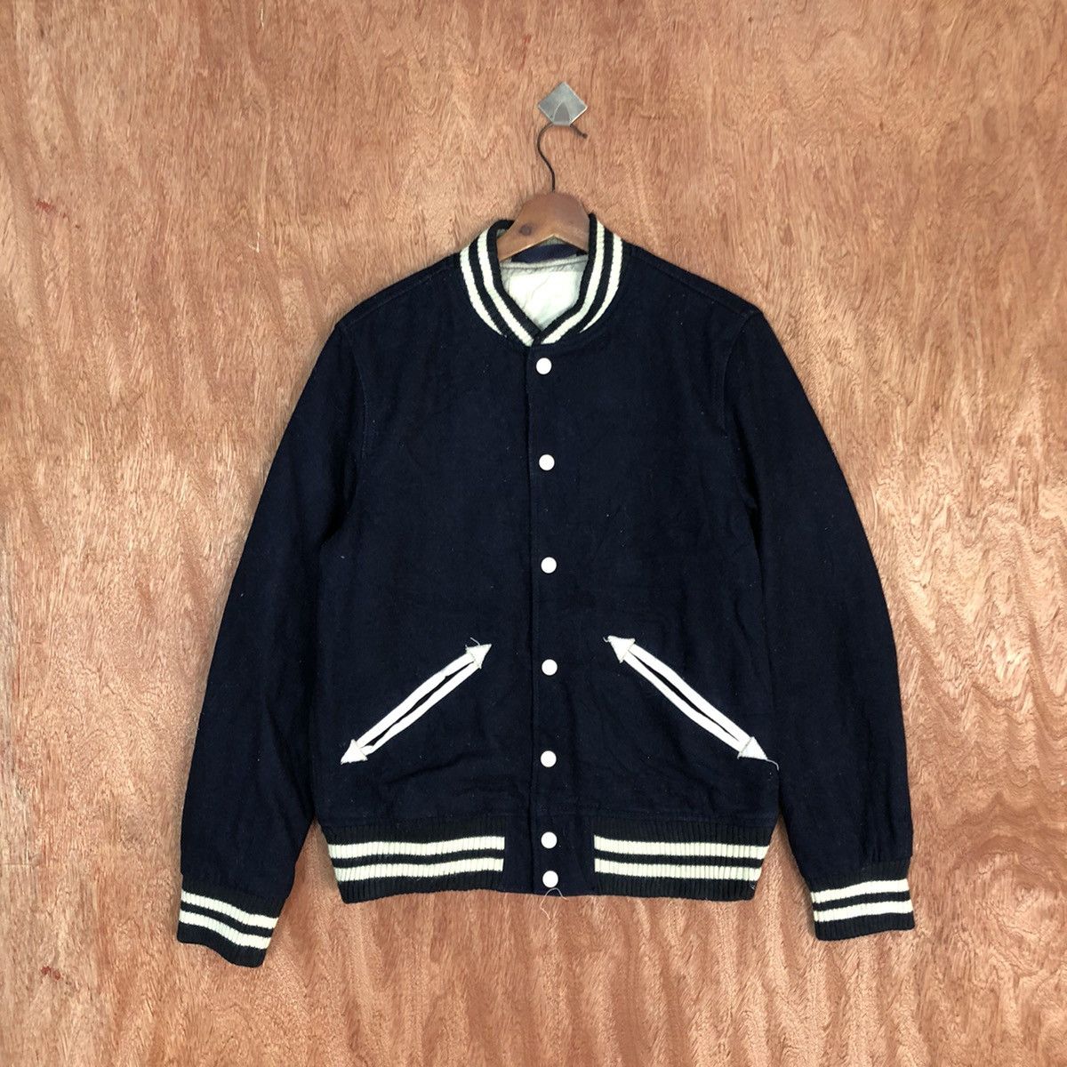 Vintage Japan Dark Blue plain Varsity Jacket #H301 Size US M / EU 48-50 / 2 - 3 Thumbnail