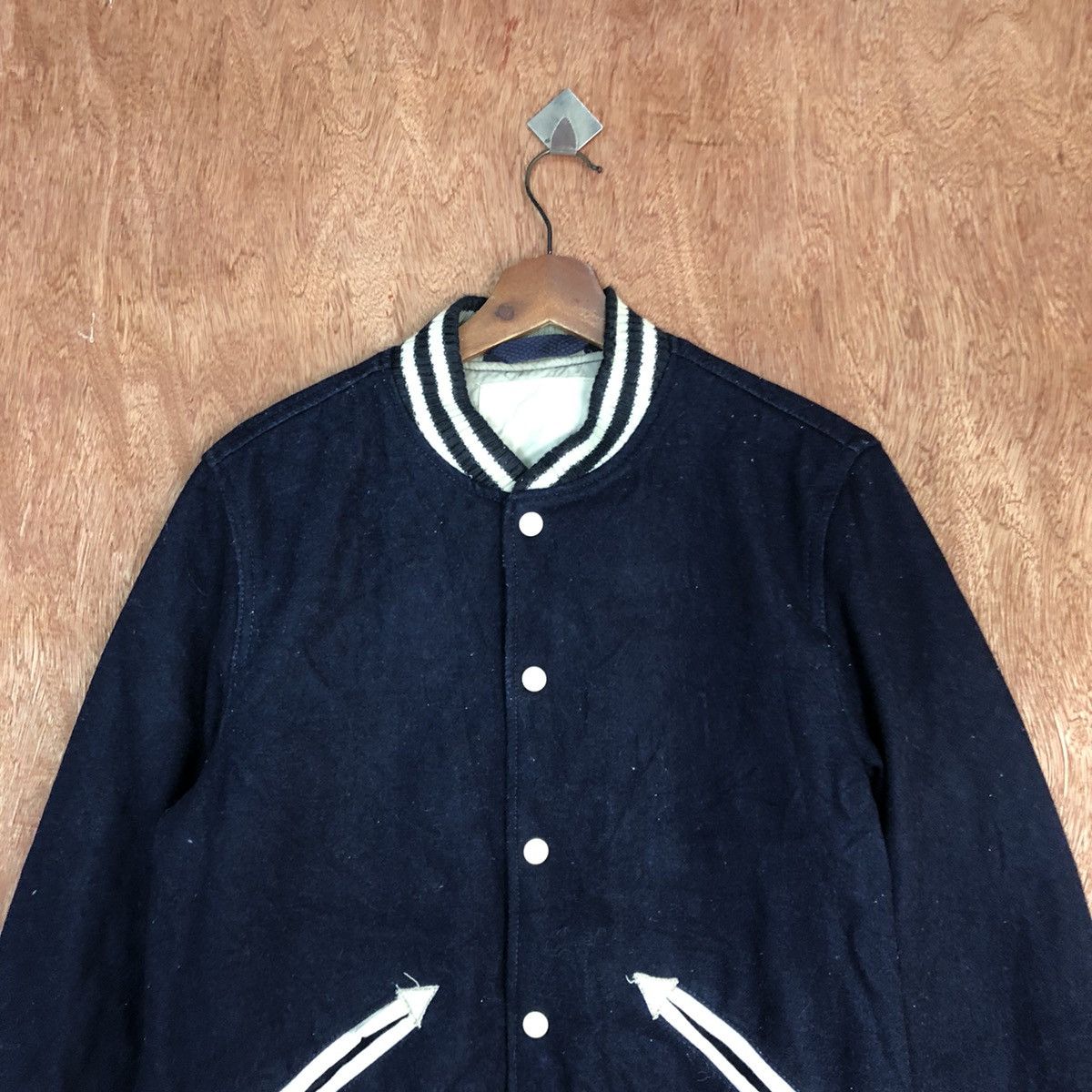 Vintage Japan Dark Blue plain Varsity Jacket #H301 Size US M / EU 48-50 / 2 - 9 Thumbnail