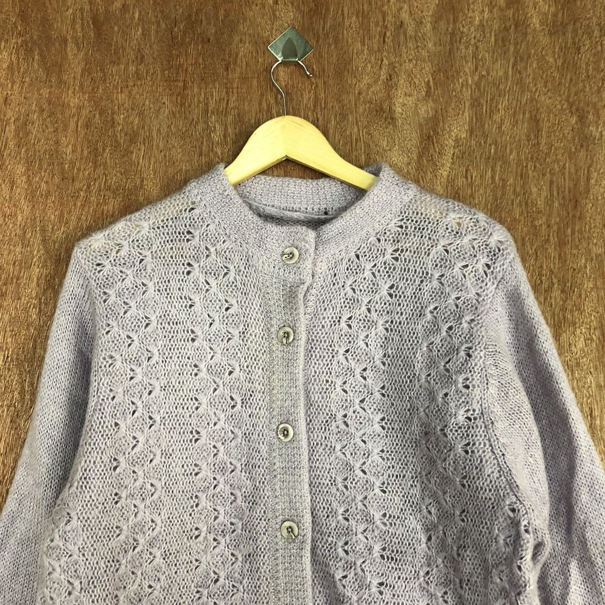 Vintage Japan Purple mohair cardigan Aran Isles Knitwear #H302 Size US L / EU 52-54 / 3 - 9 Thumbnail
