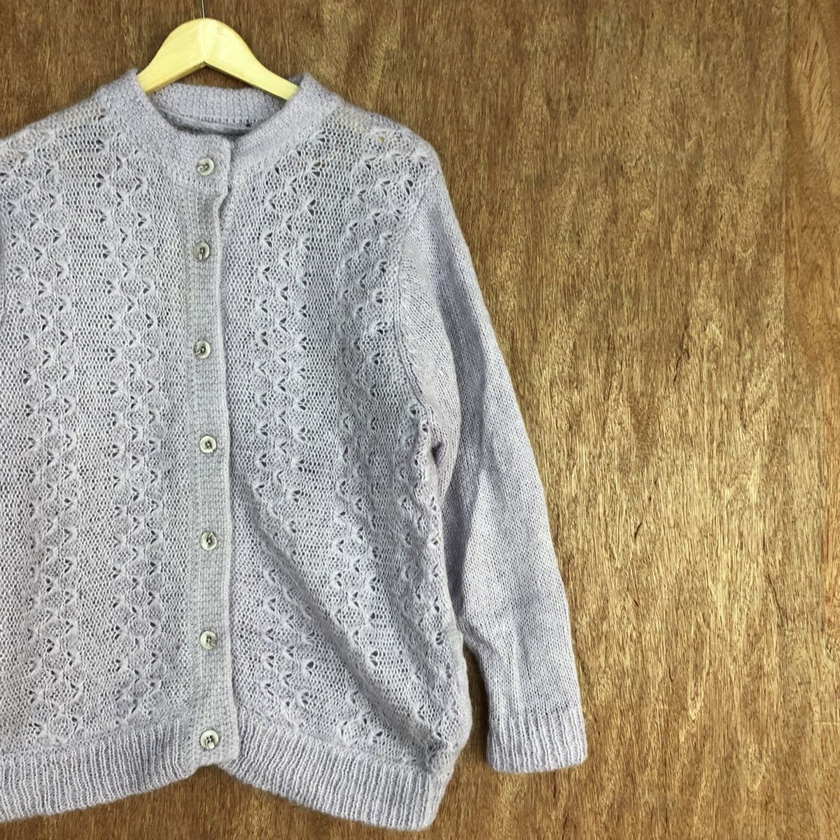Vintage Japan Purple mohair cardigan Aran Isles Knitwear #H302 Size US L / EU 52-54 / 3 - 5 Thumbnail