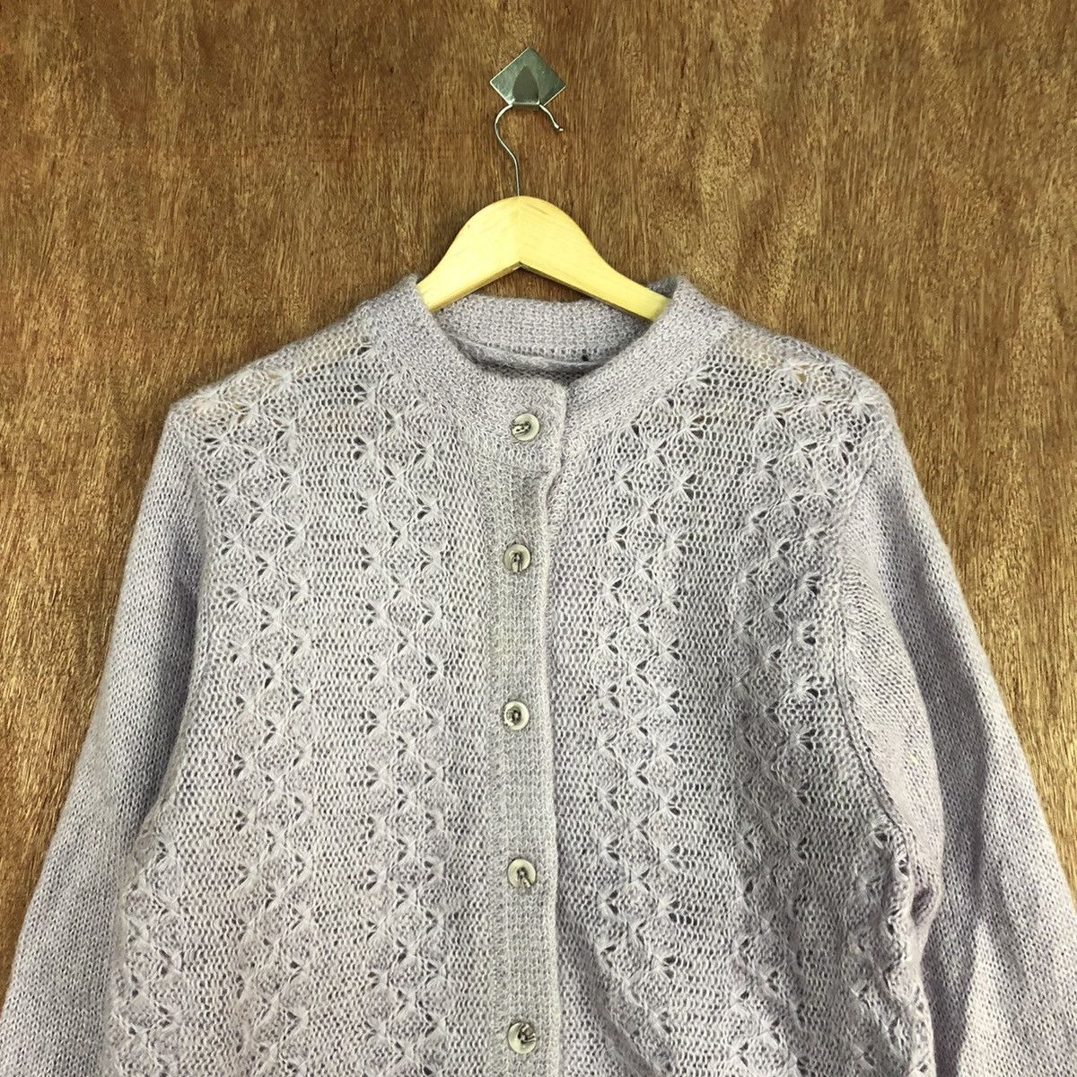 Vintage Japan Purple mohair cardigan Aran Isles Knitwear #H302 Size US L / EU 52-54 / 3 - 2 Thumbnail