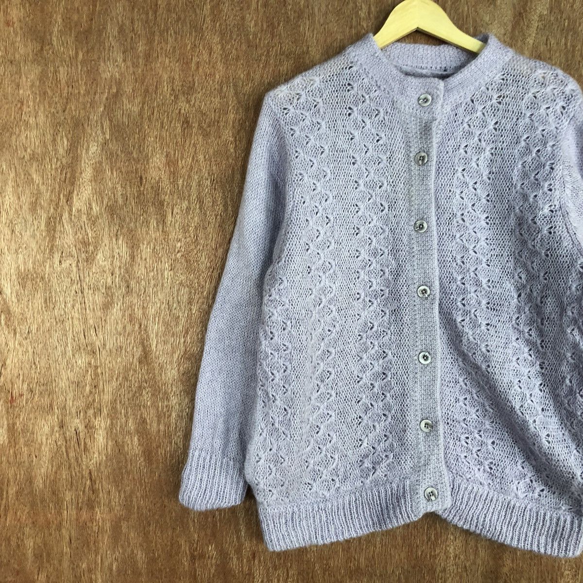 Vintage Japan Purple mohair cardigan Aran Isles Knitwear #H302 Size US L / EU 52-54 / 3 - 7 Thumbnail