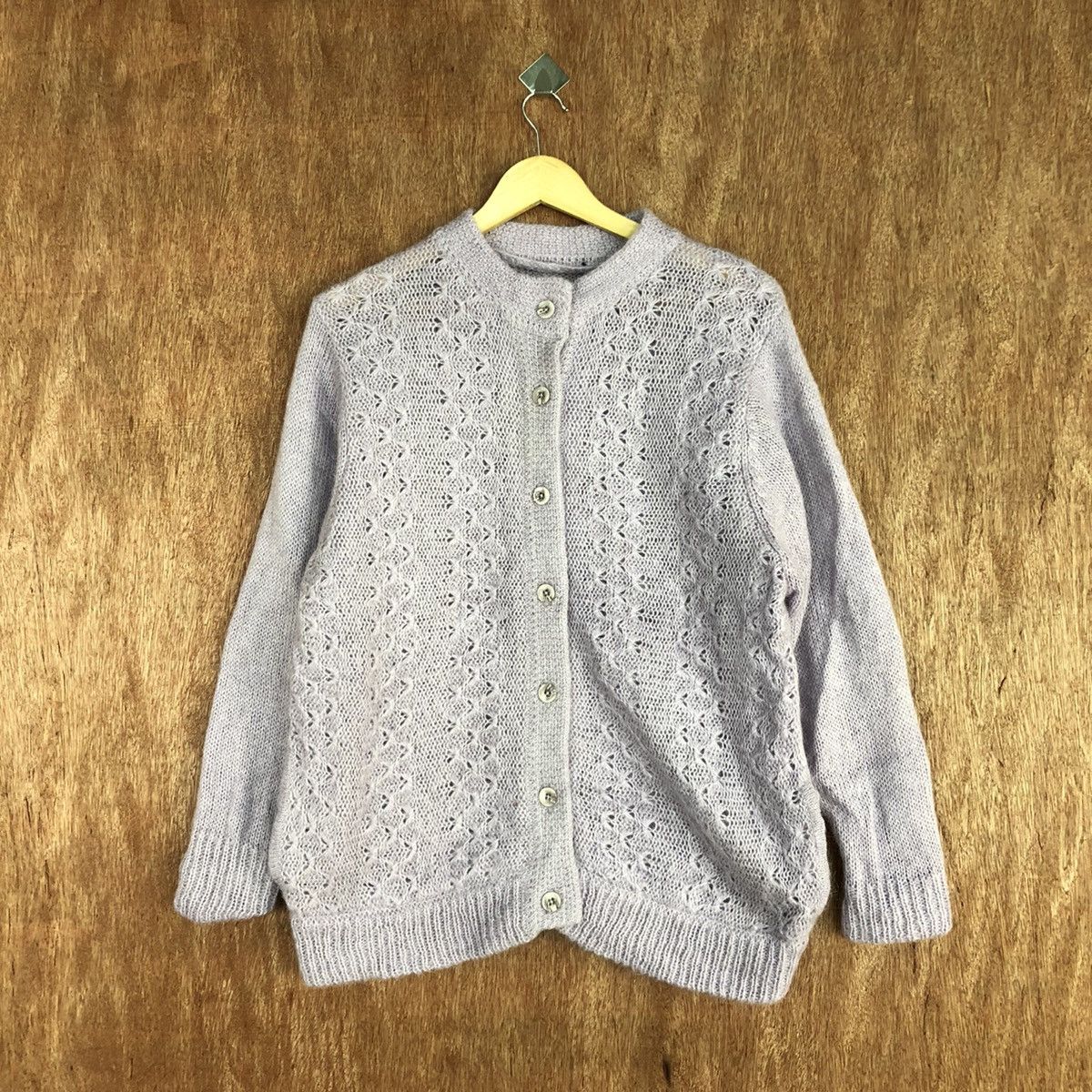 Vintage Japan Purple mohair cardigan Aran Isles Knitwear #H302 Size US L / EU 52-54 / 3 - 1 Thumbnail
