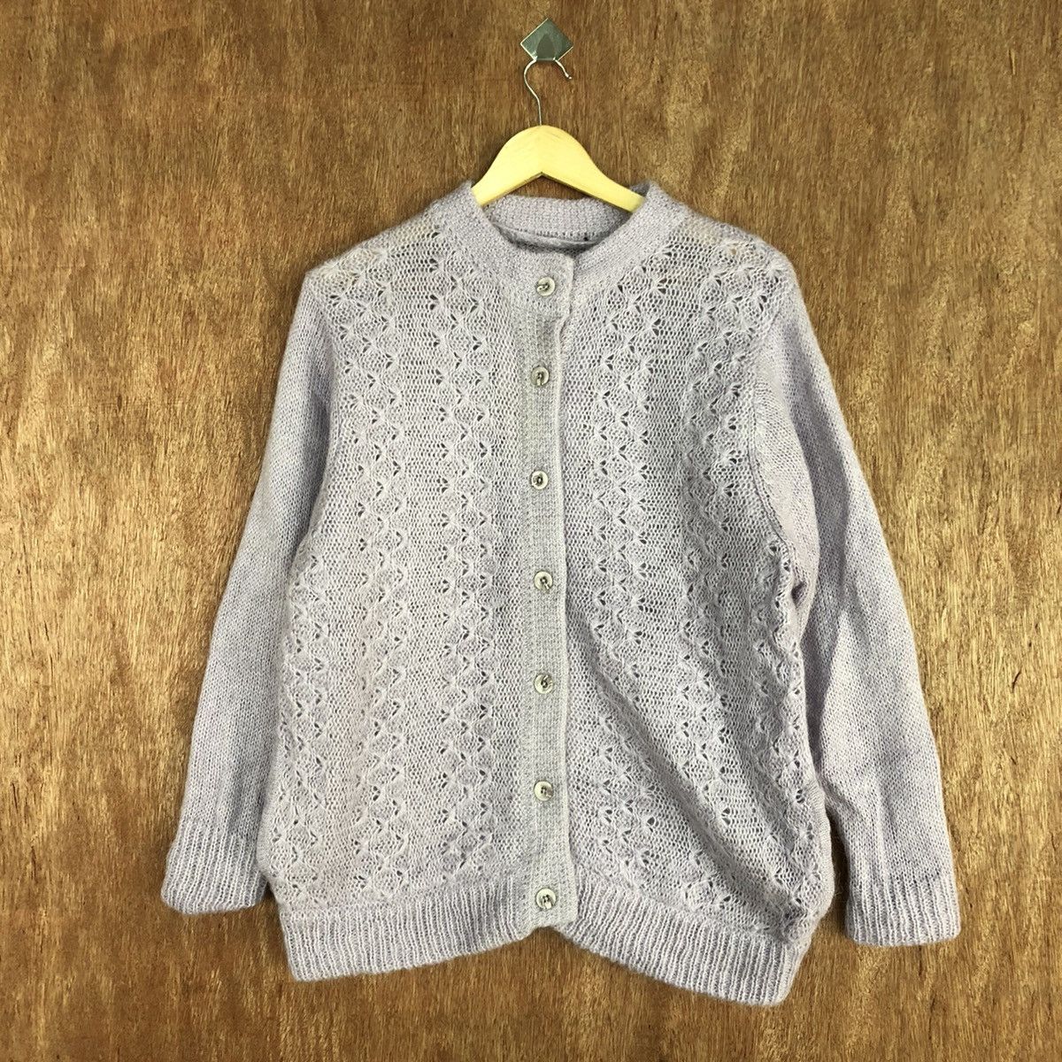 Vintage Japan Purple mohair cardigan Aran Isles Knitwear #H302 Size US L / EU 52-54 / 3 - 3 Thumbnail