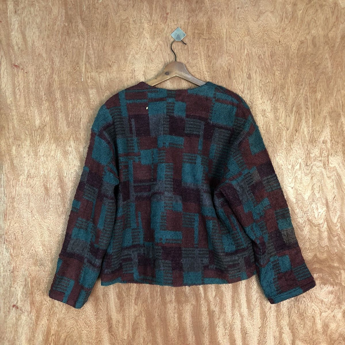 Japanese Brand Robe Co. Lto Maroon checkered cardigan Knitwear #H227 Size L / US 10 / IT 46 - 11 Thumbnail