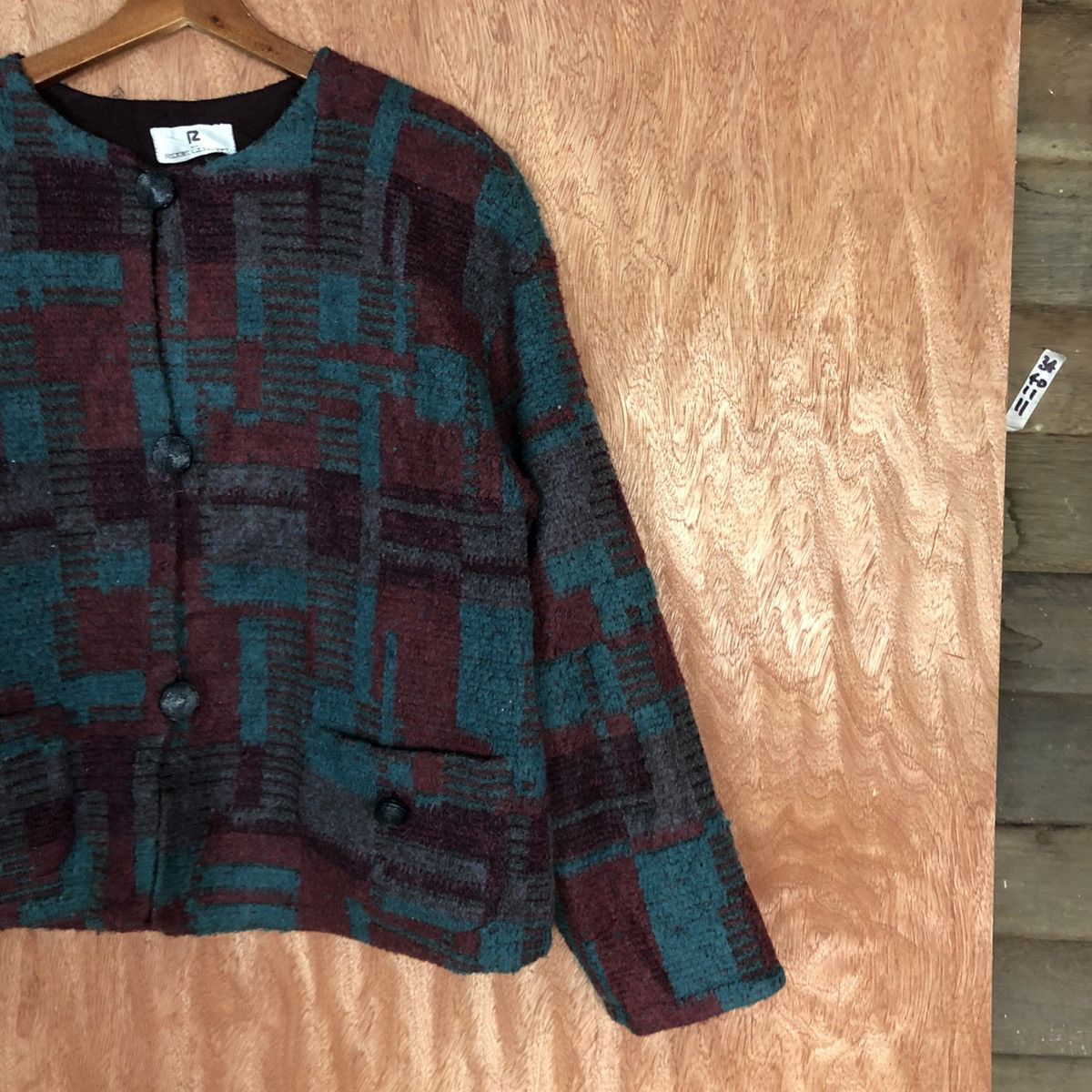 Japanese Brand Robe Co. Lto Maroon checkered cardigan Knitwear #H227 Size L / US 10 / IT 46 - 5 Thumbnail