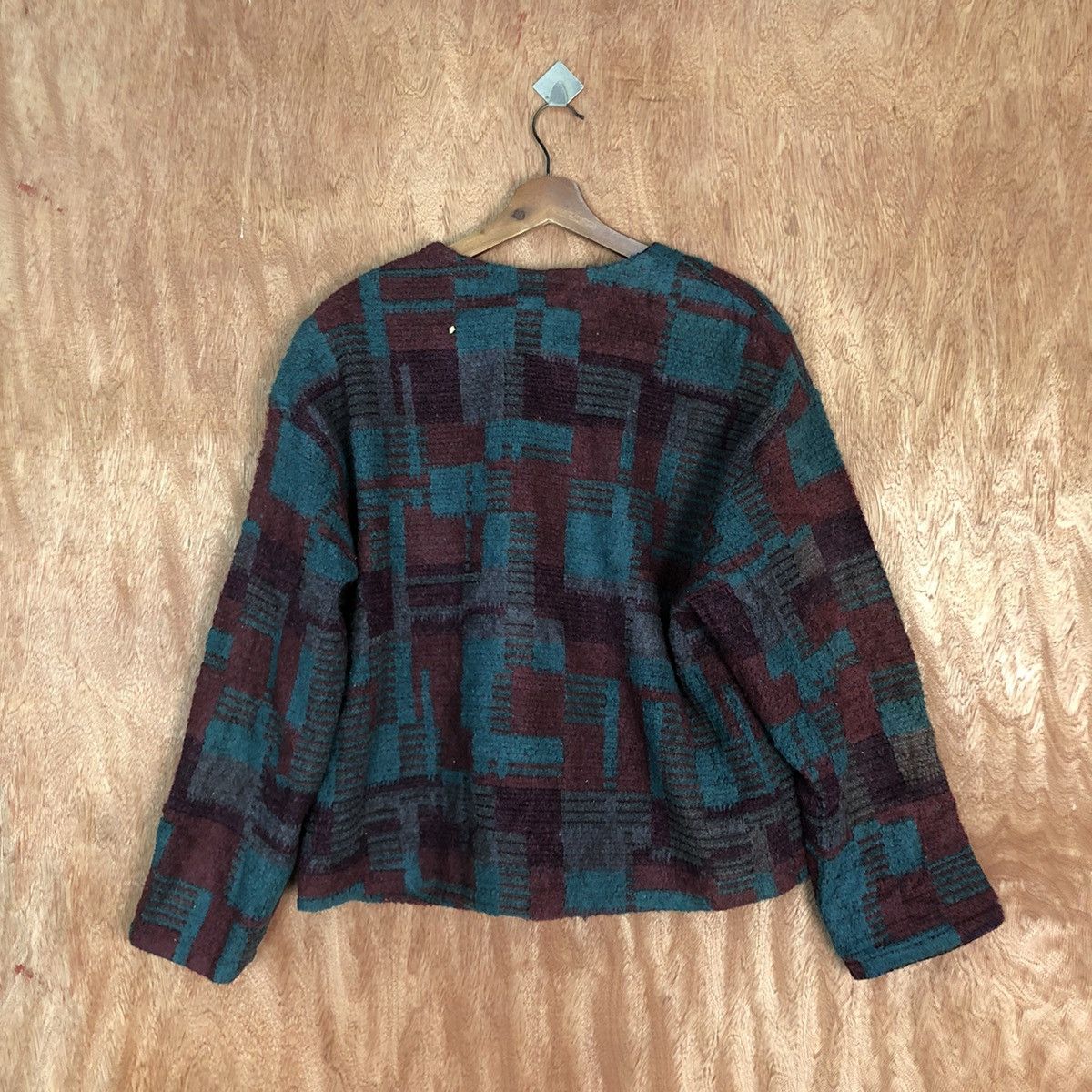Japanese Brand Robe Co. Lto Maroon checkered cardigan Knitwear #H227 Size L / US 10 / IT 46 - 13 Thumbnail