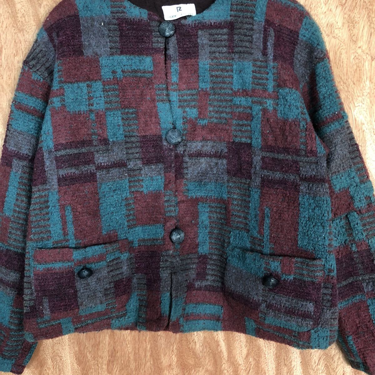 Japanese Brand Robe Co. Lto Maroon checkered cardigan Knitwear #H227 Size L / US 10 / IT 46 - 8 Thumbnail