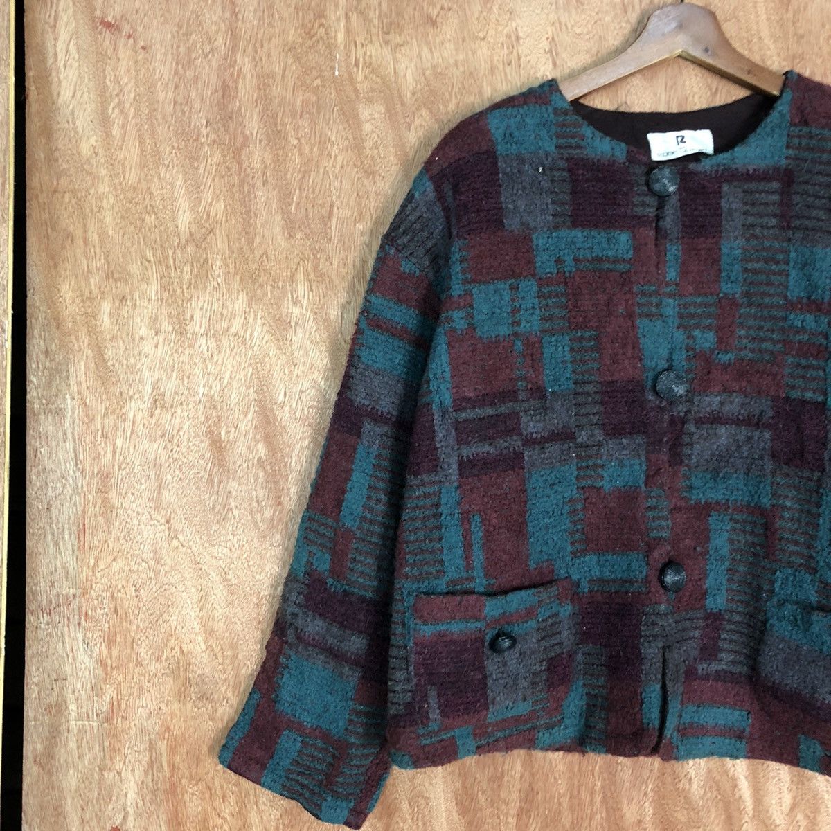 Japanese Brand Robe Co. Lto Maroon checkered cardigan Knitwear #H227 Size L / US 10 / IT 46 - 7 Thumbnail