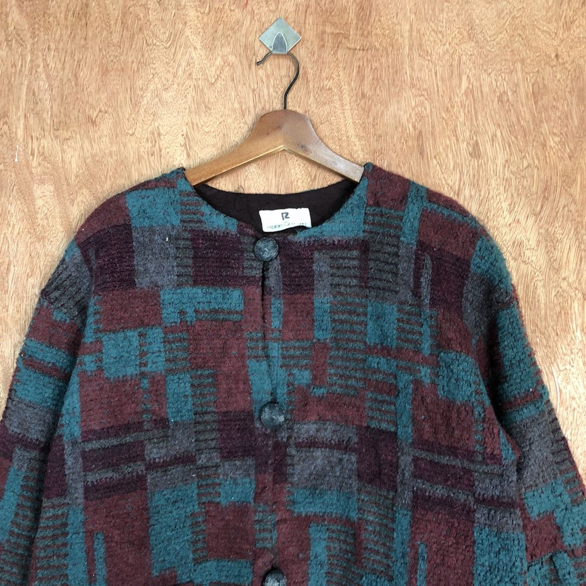 Japanese Brand Robe Co. Lto Maroon checkered cardigan Knitwear #H227 Size L / US 10 / IT 46 - 9 Thumbnail