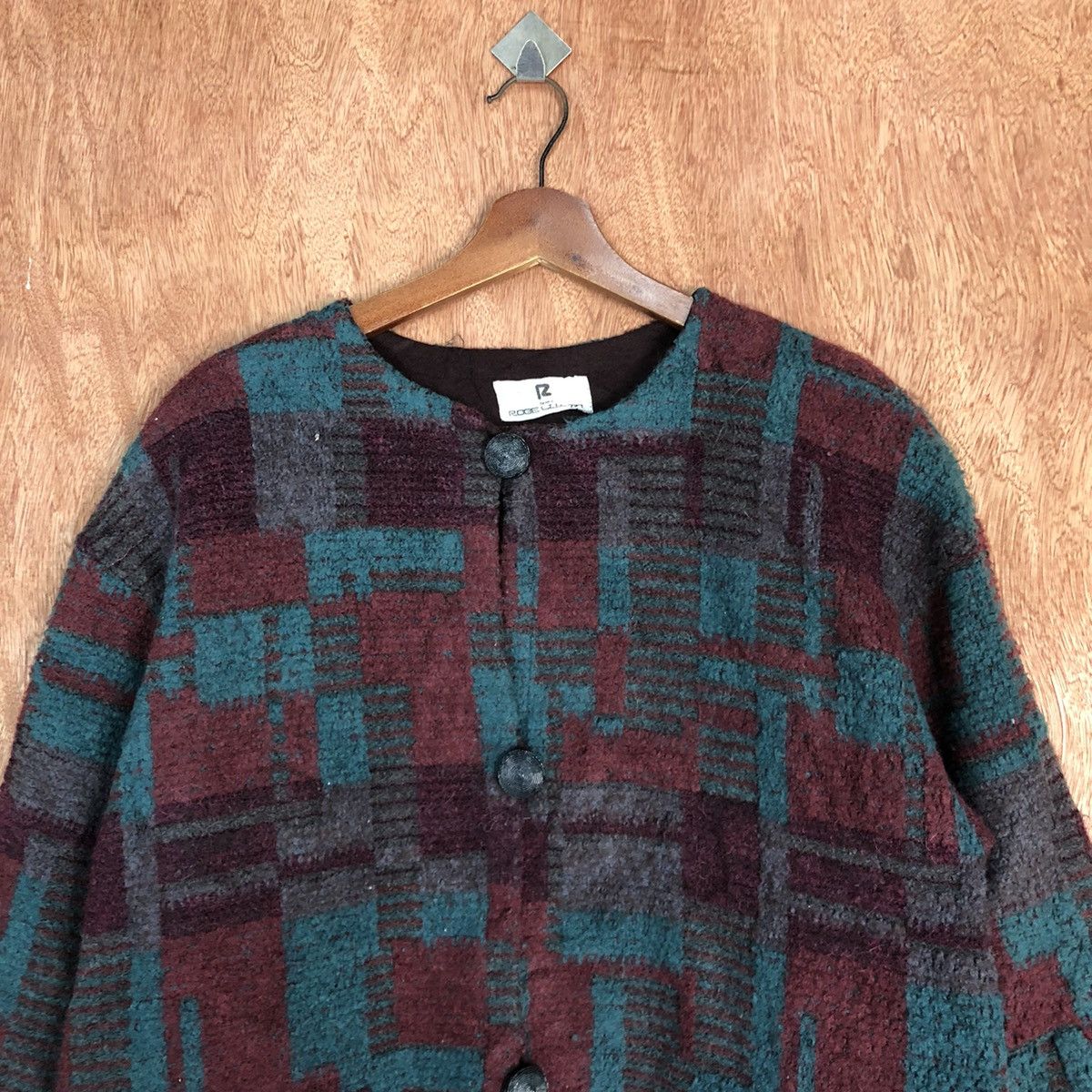 Japanese Brand Robe Co. Lto Maroon checkered cardigan Knitwear #H227 Size L / US 10 / IT 46 - 2 Thumbnail