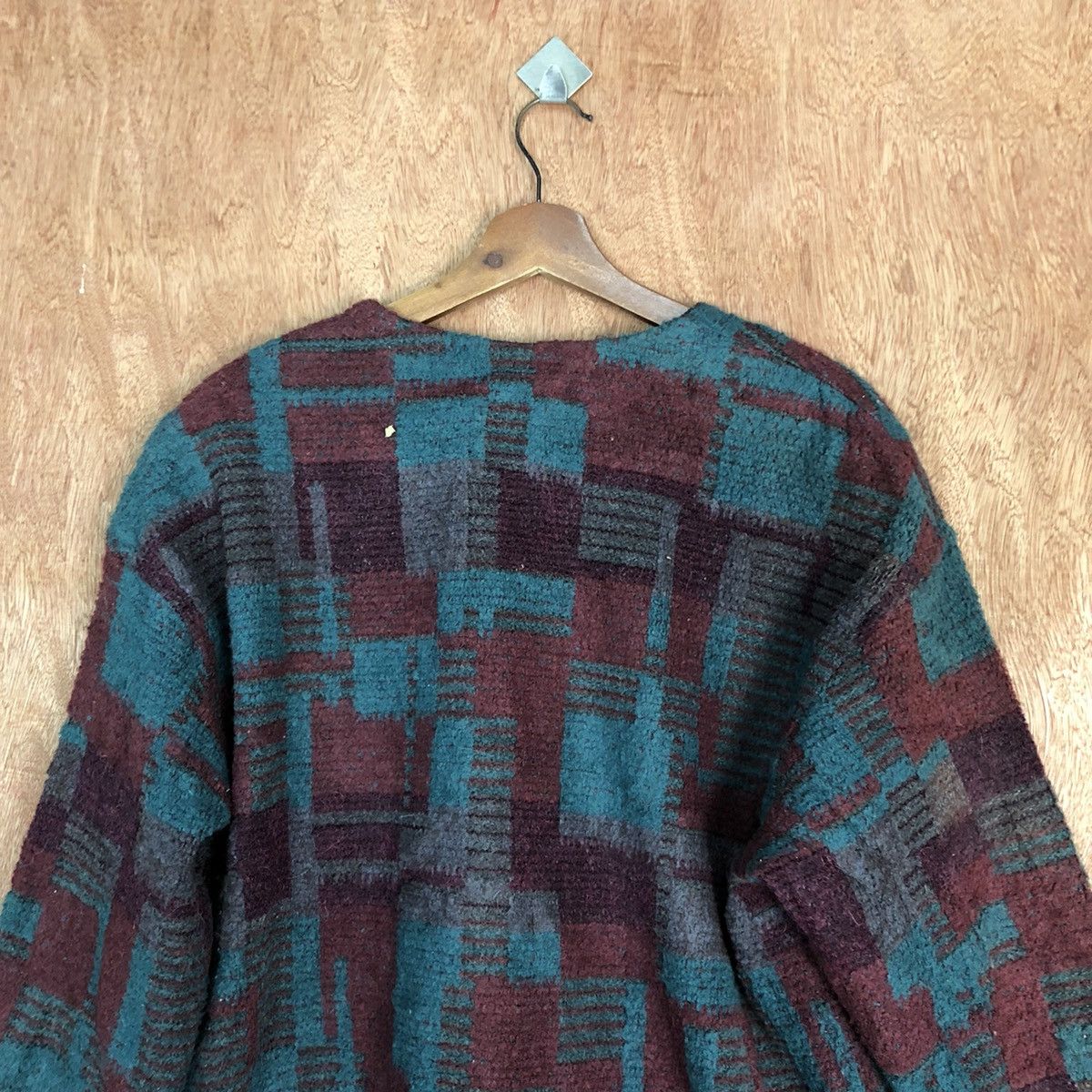 Japanese Brand Robe Co. Lto Maroon checkered cardigan Knitwear #H227 Size L / US 10 / IT 46 - 12 Thumbnail