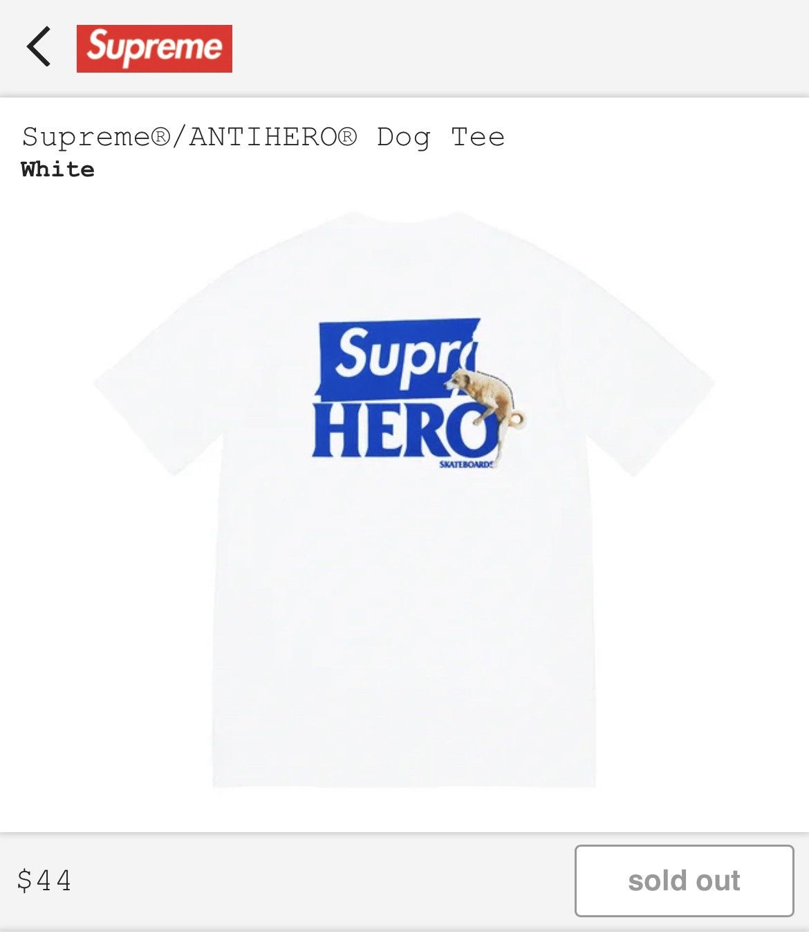 Supreme Supreme x ANTIHERO Dog Tee - White - XL | Grailed