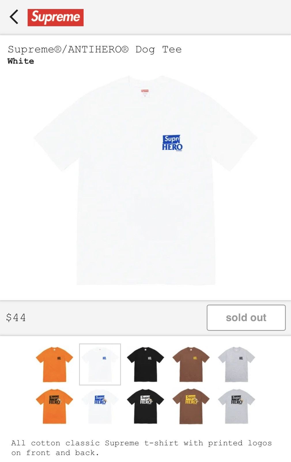 Antihero × Supreme Supreme x ANTIHERO Dog Tee - White - XL | Grailed