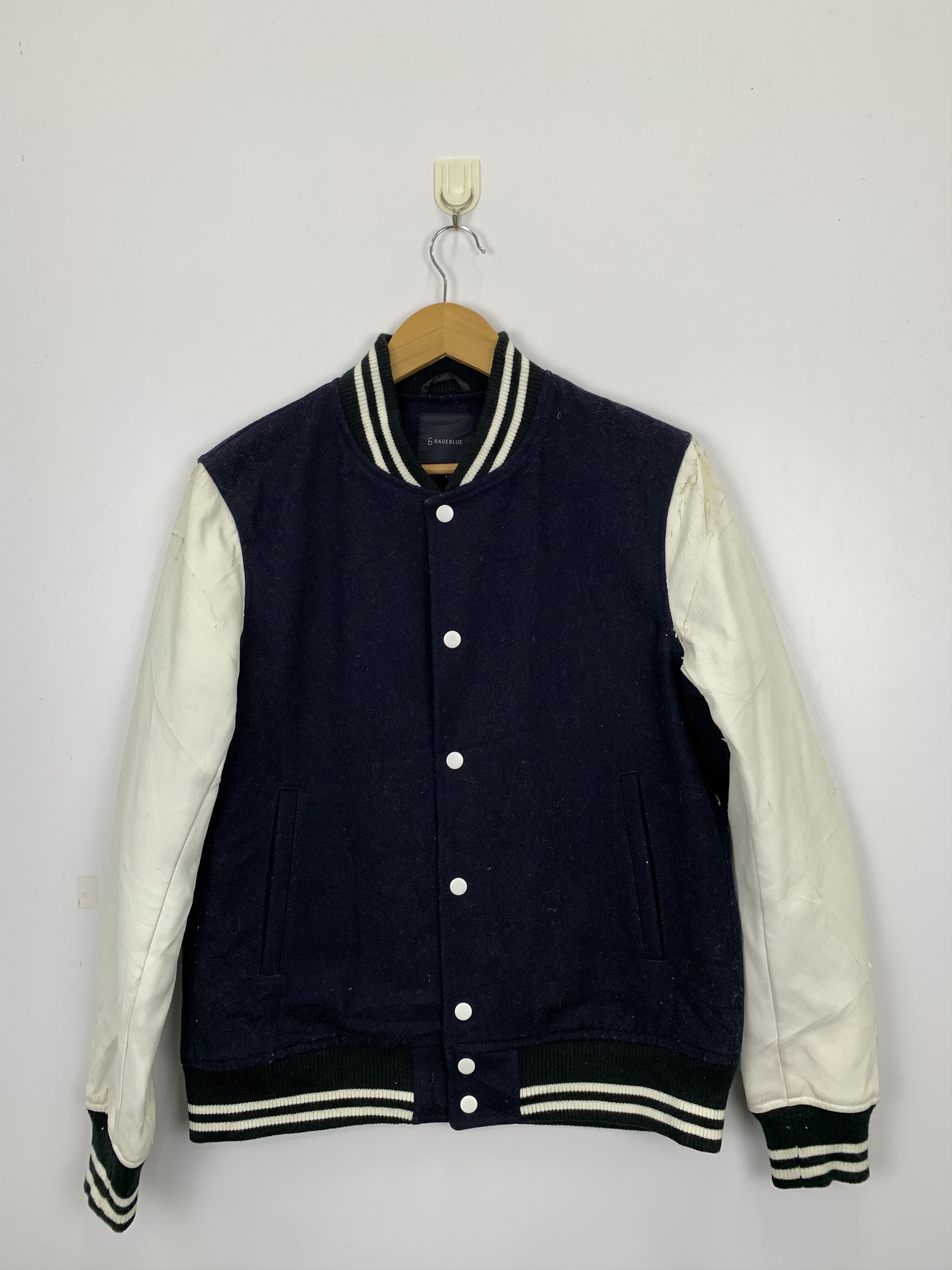 RAGEBLUE Rageblue Synthetic Sleeve Leather Varsity Jacket V0483 Size US L / EU 52-54 / 3 - 1 Thumbnail