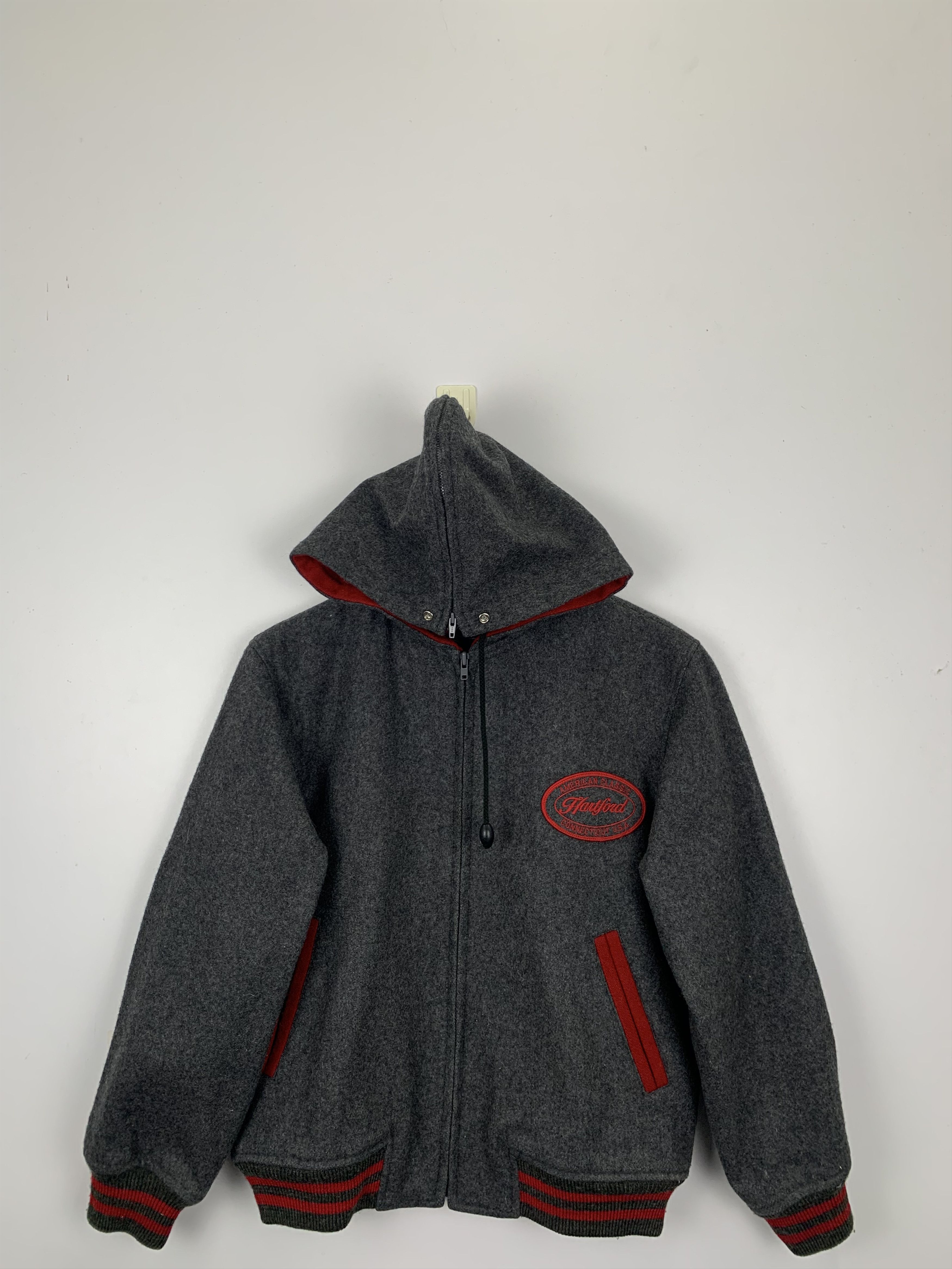 image of Vintage 90's Hartford Hoodie Wool Varsity Jacket in Grey, Men's (Size Medium)
