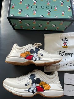 Gucci Women's X Disney Mickey Mouse Rhyton Leather Mid-top Trainers in  White