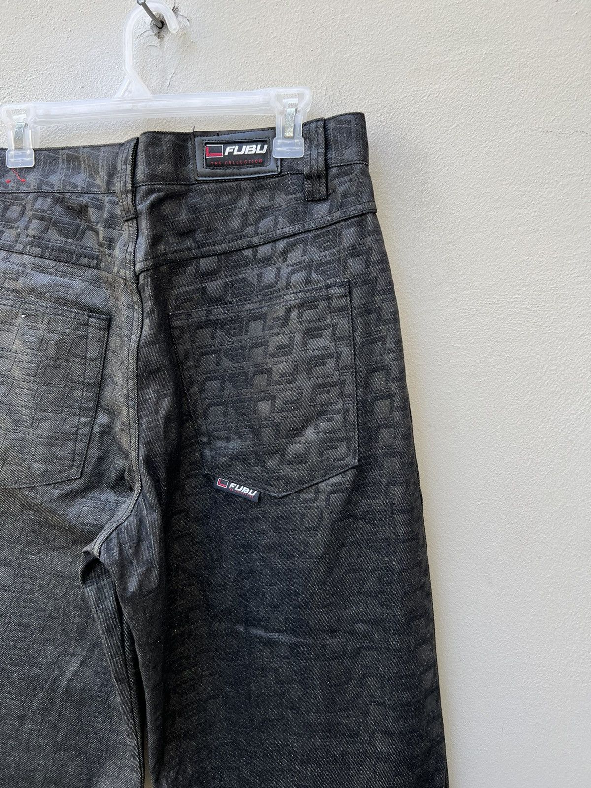 Fubu Vintage 2000s FUBU Collection Coated Denim Monogram Jeans Size US 32 / EU 48 - 13 Thumbnail