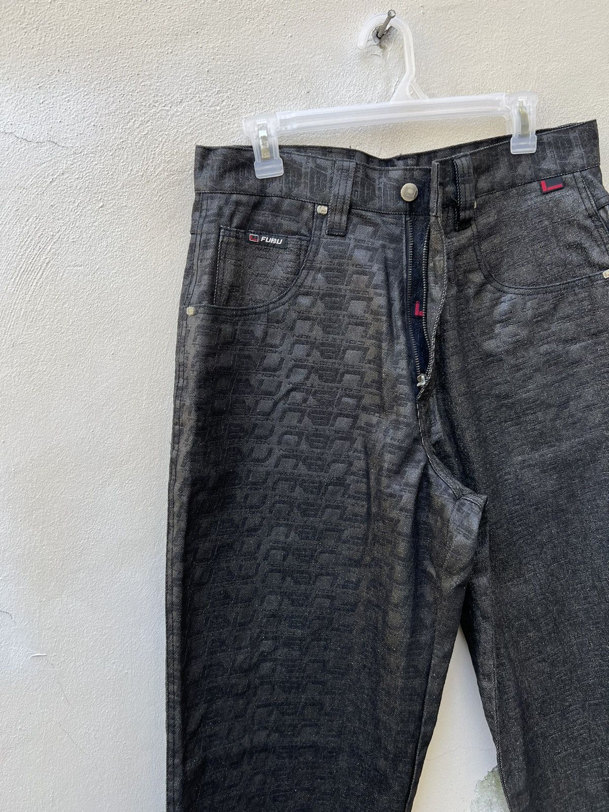 Fubu Vintage 2000s FUBU Collection Coated Denim Monogram Jeans Size US 32 / EU 48 - 6 Thumbnail