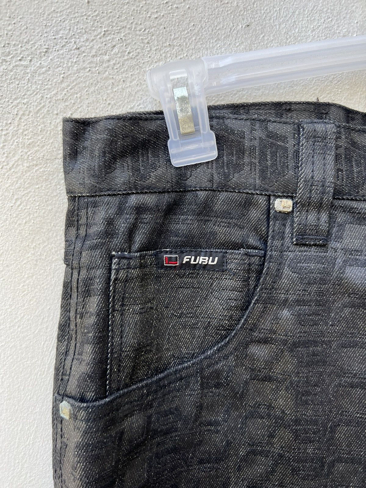 Fubu Vintage 2000s FUBU Collection Coated Denim Monogram Jeans Size US 32 / EU 48 - 4 Thumbnail