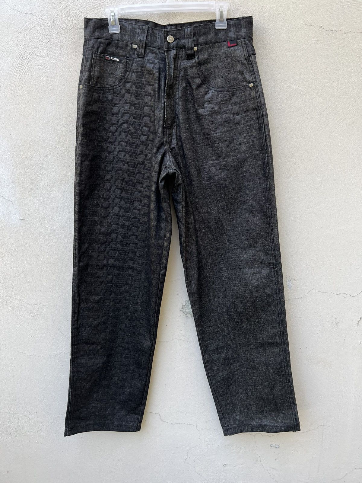 Fubu Vintage 2000s FUBU Collection Coated Denim Monogram Jeans Size US 32 / EU 48 - 3 Thumbnail