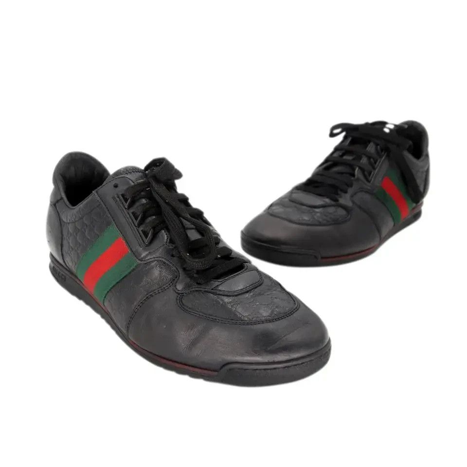 Black Guccissima Leather and Classic Web Men's Sneakers
