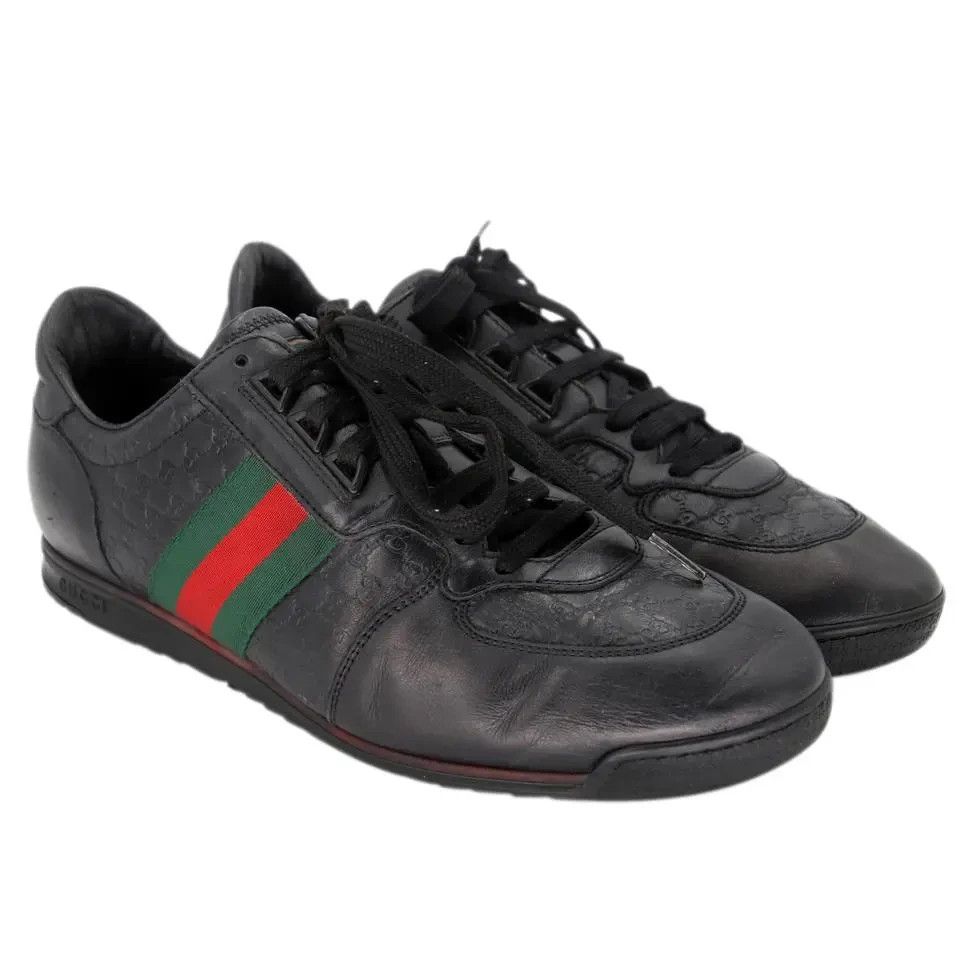 Black Guccissima Leather and Classic Web Men's Sneakers