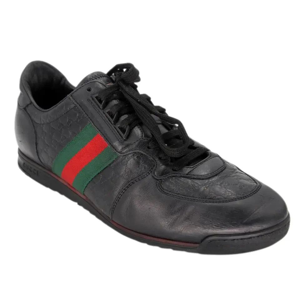 Black Guccissima Leather and Classic Web Men's Sneakers