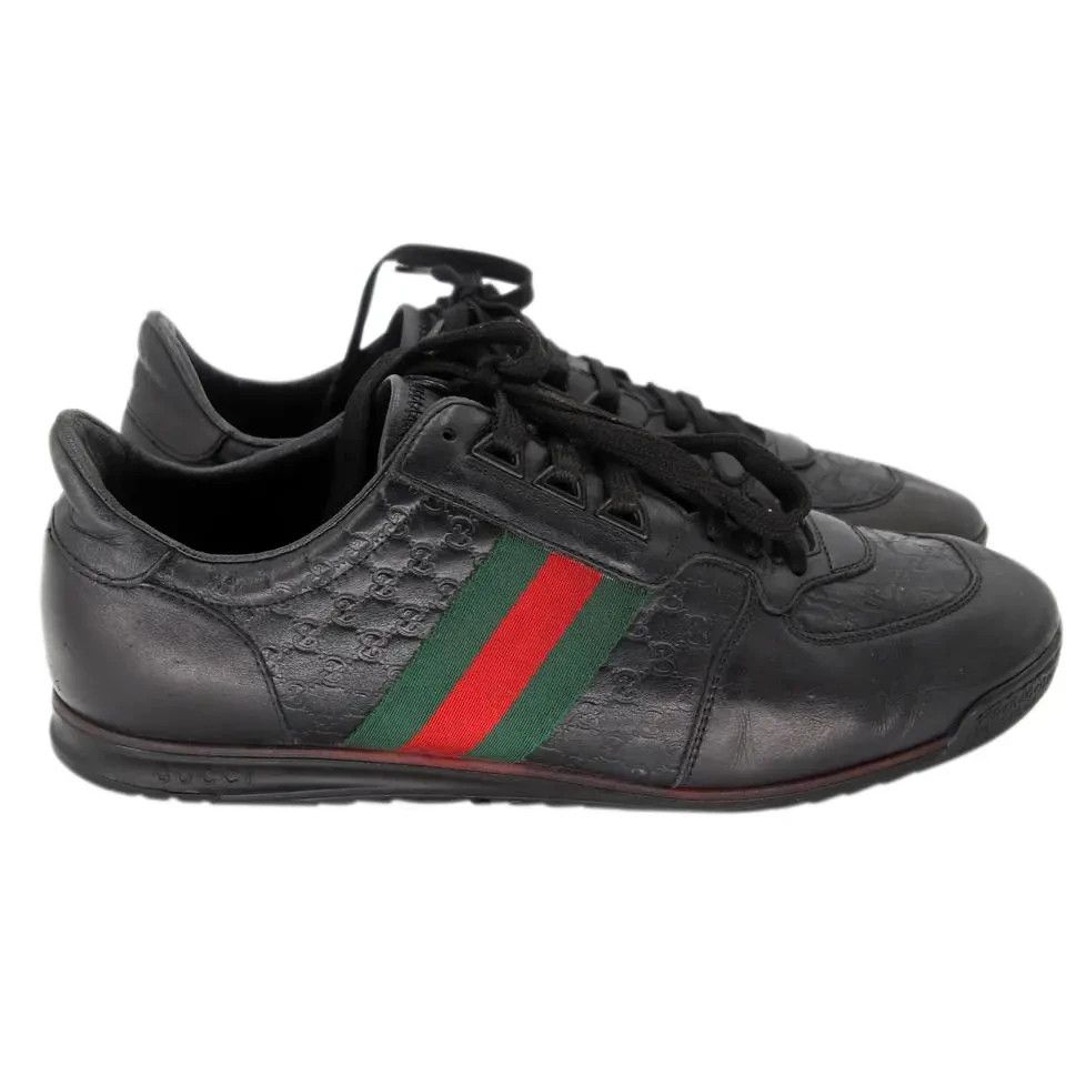 Black Guccissima Leather and Classic Web Men's Sneakers