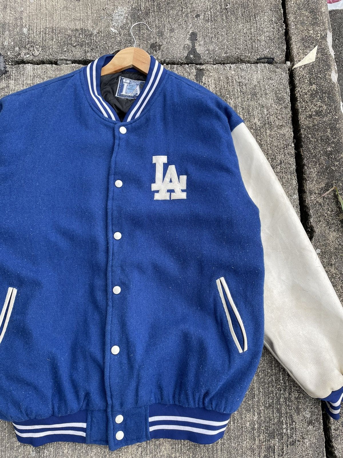 MLB Vintage LA Varsity Leather Arm Jacket Wool Leather Varsity Size US L / EU 52-54 / 3 - 4 Thumbnail
